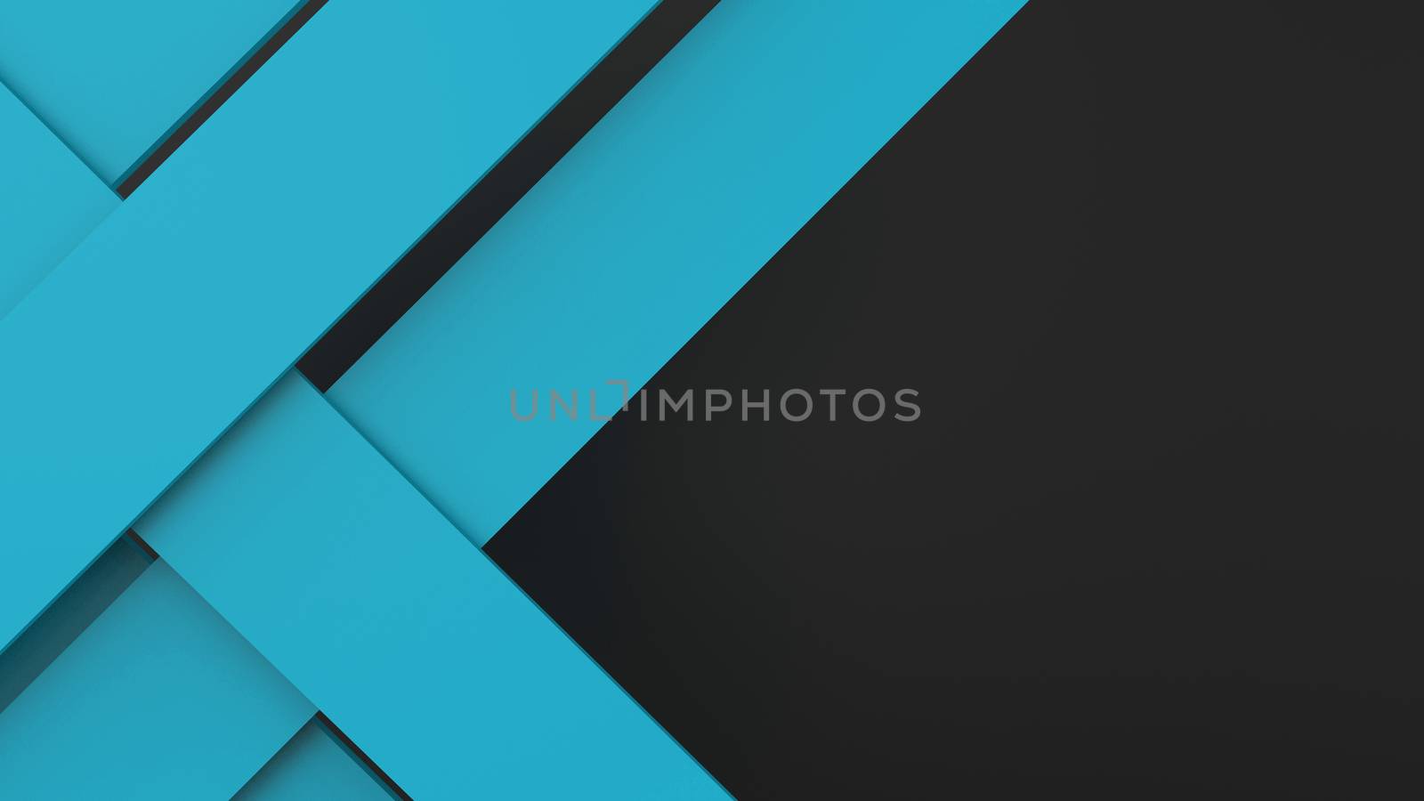 Diagonal azure dynamic stripes on black background. Modern abstract 3d render background with lines and dark shadows