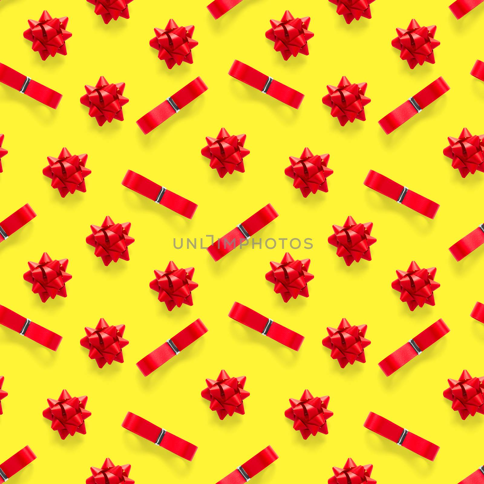 Seamless regular creative Christmas pattern with New Year decorations. xmas Modern Seamless pattern made from christmas decorations. yellow background by PhotoTime