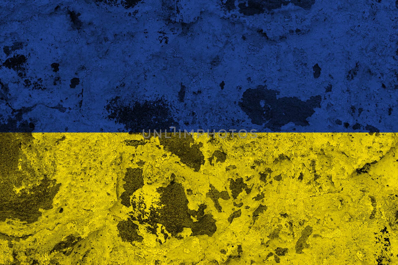 Ukraine flag on old wall. Patriotic grunge background. National flag of Ukraine