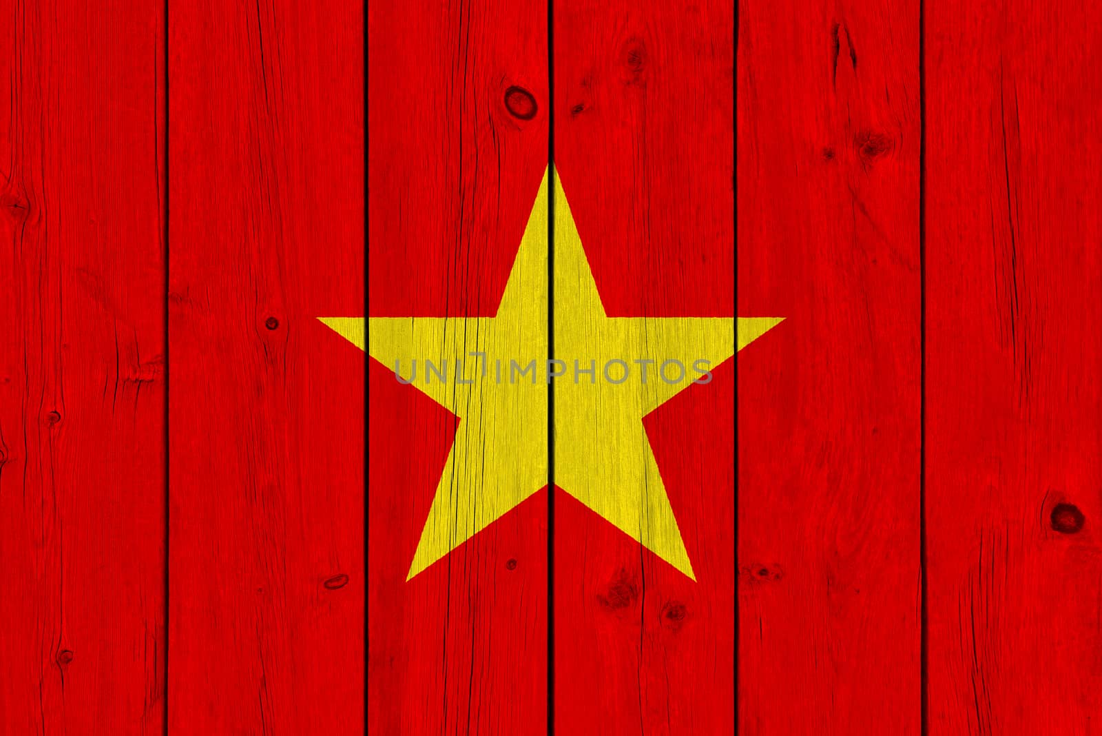 Vietnam flag painted on old wood plank. Patriotic background. National flag of Vietnam