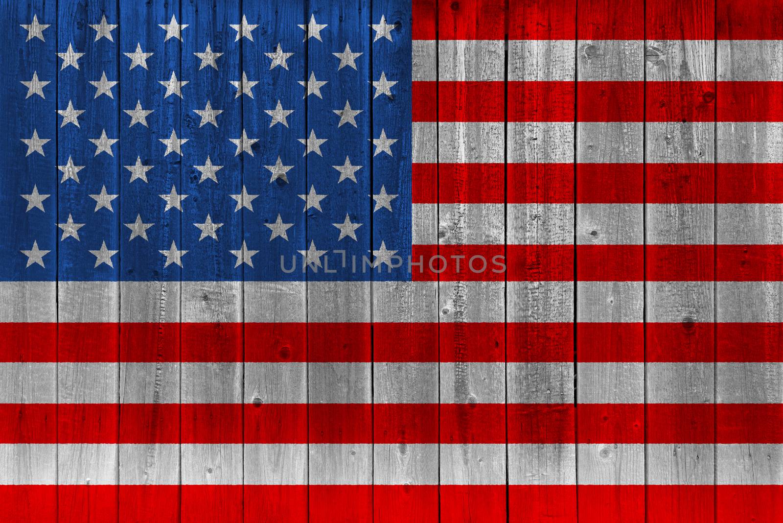 United States flag painted on old wood plank by Visual-Content