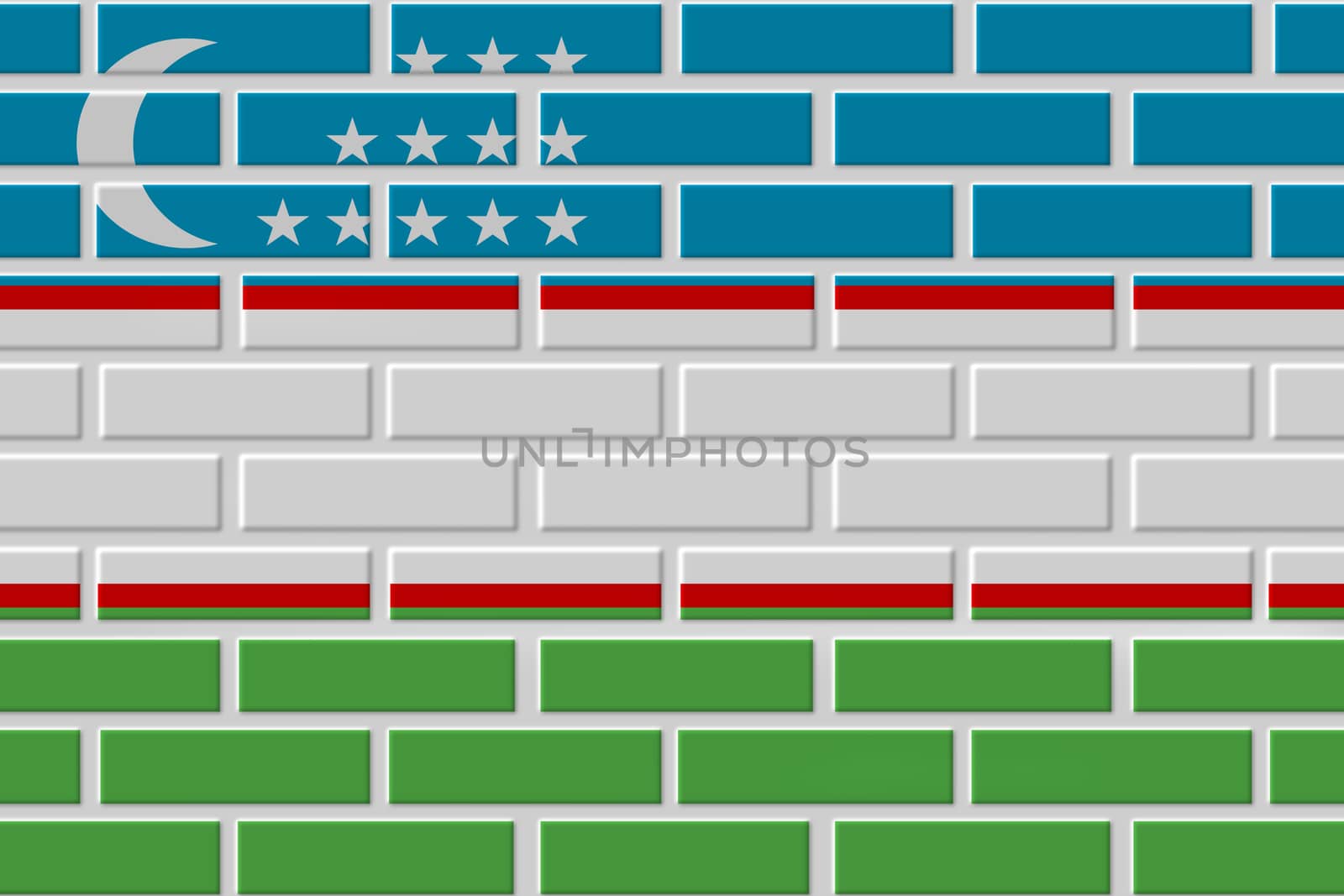 Uzbekistan painted flag. Patriotic brick flag illustration background. National flag of Uzbekistan