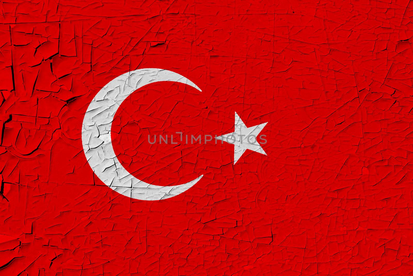 Turkey painted flag. Patriotic old grunge background. National flag of Turkey