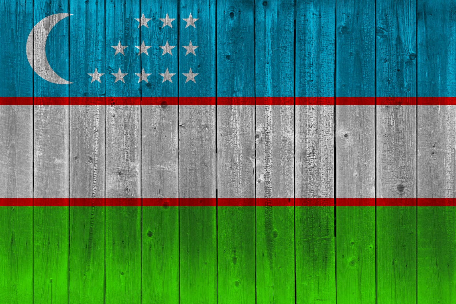 Uzbekistan flag painted on old wood plank by Visual-Content