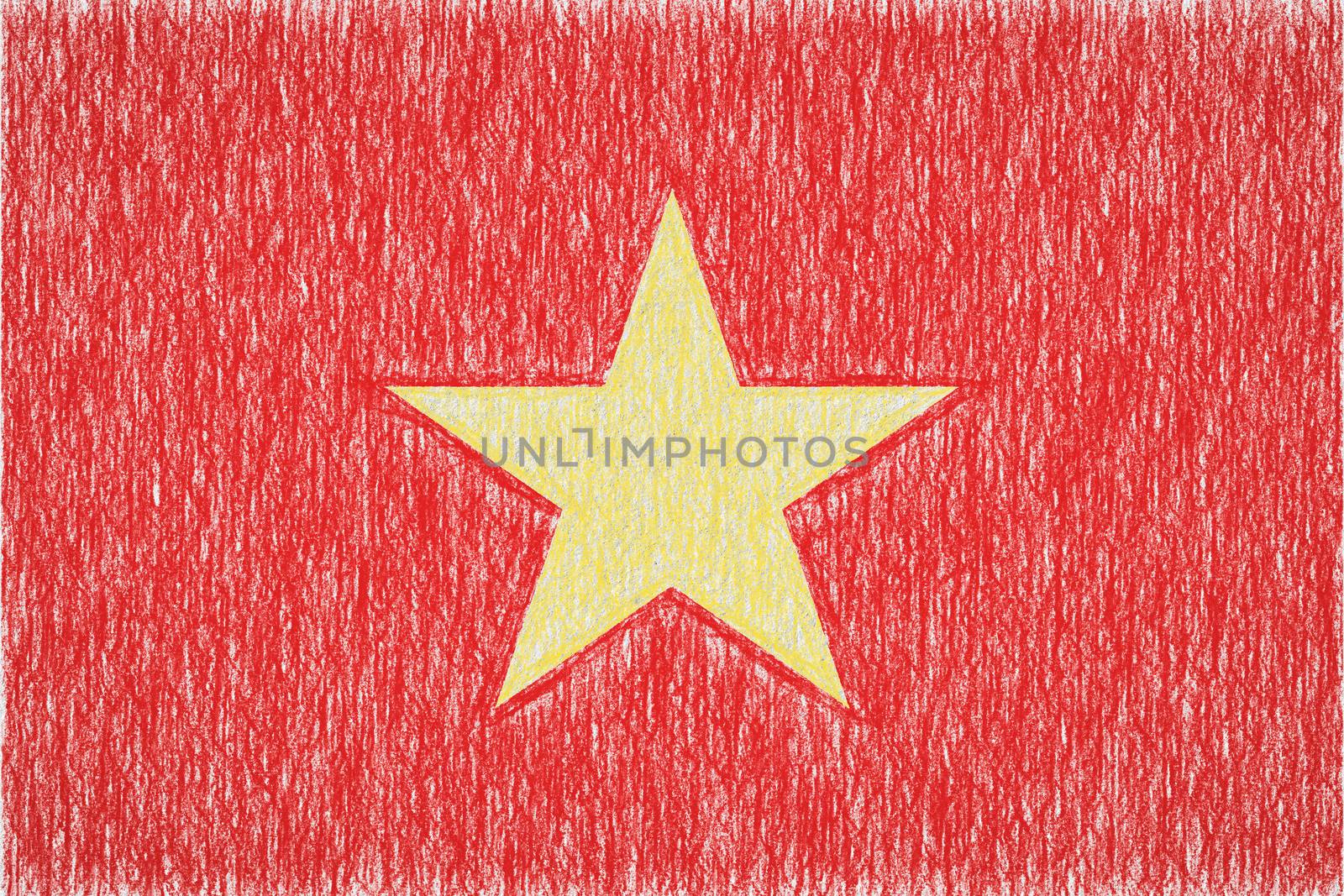 Vietnam painted flag. Patriotic drawing on paper background. National flag of Vietnam