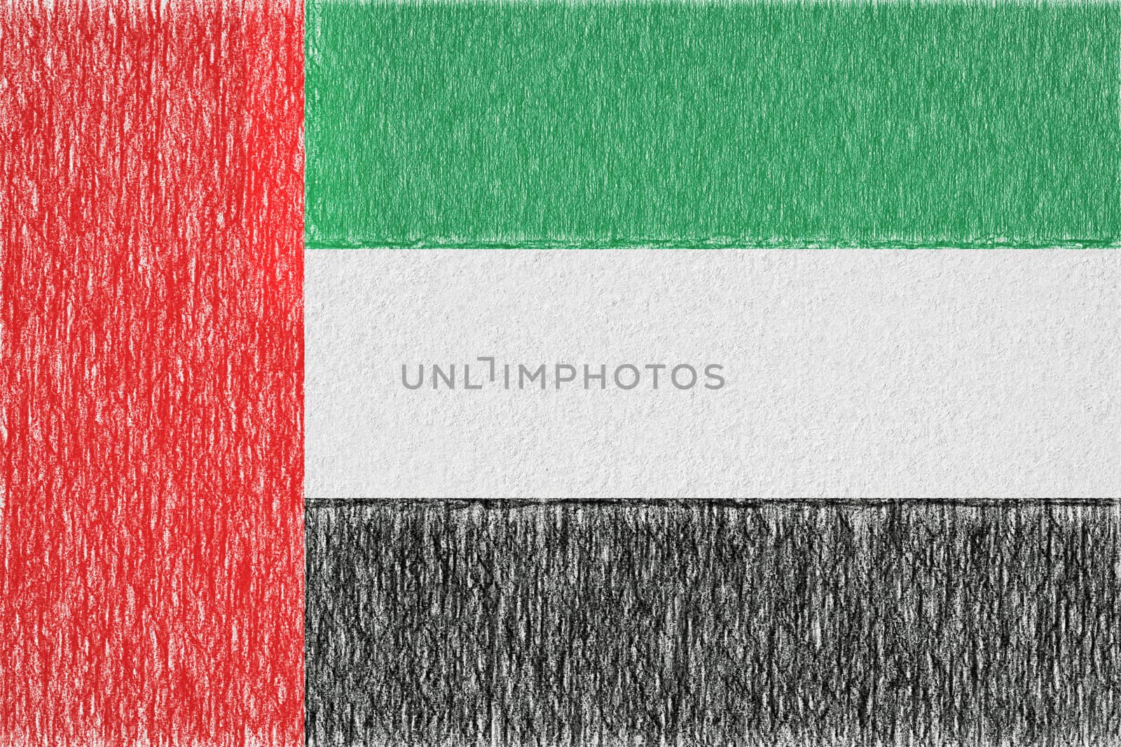 United arab painted flag. Patriotic drawing on paper background. National flag of United arab