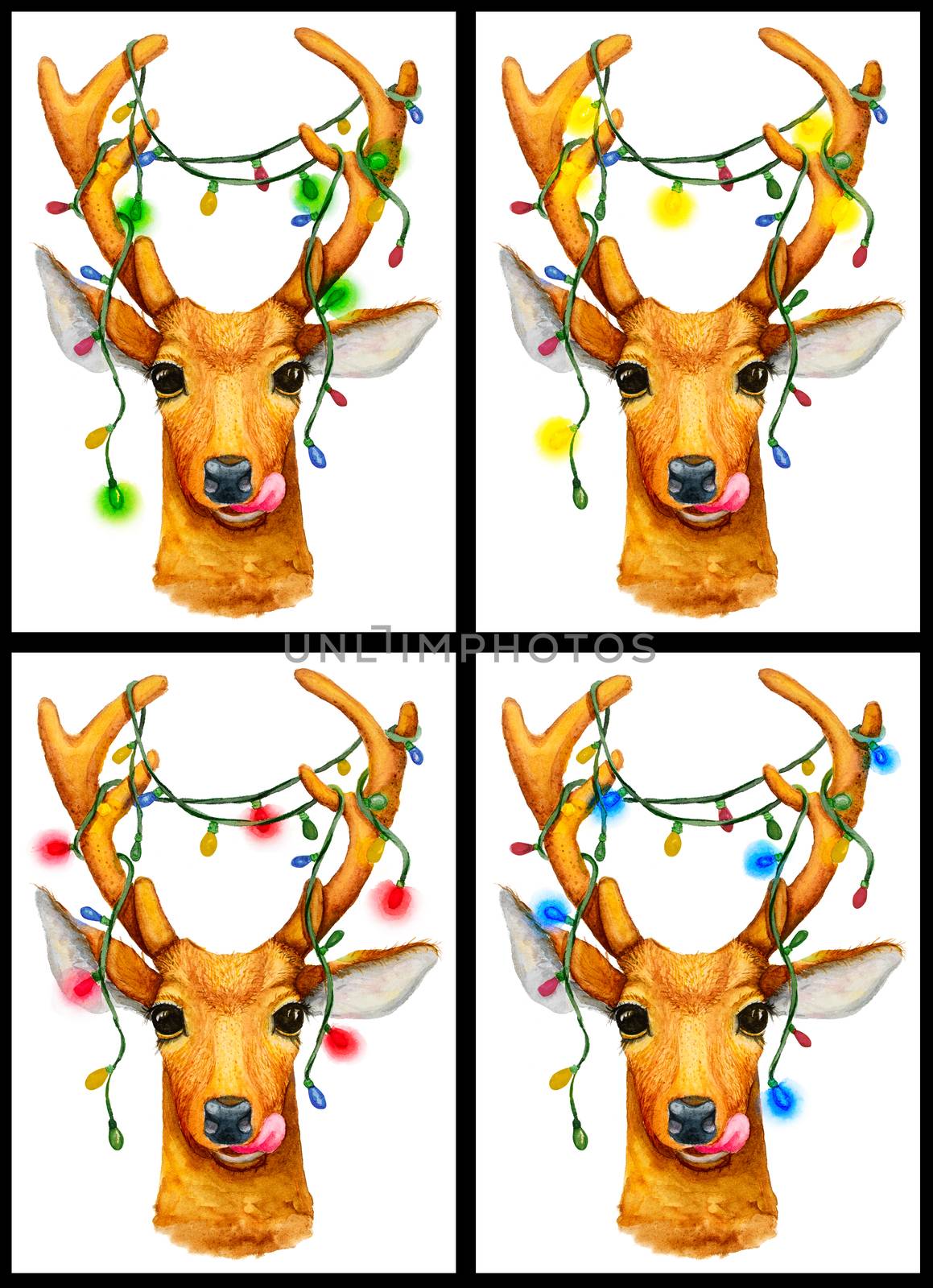 Christmas deer with garland. Can be used for GIF animation. Deer illustration. Beautiful Christmas animation