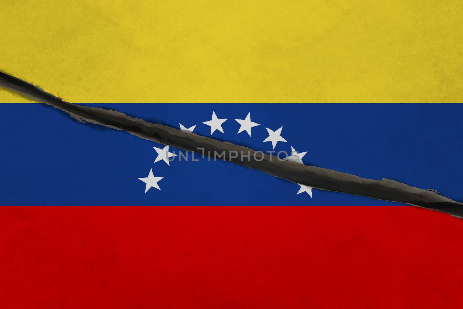 Venezuela flag cracked. Patriotic background. National flag of Venezuela