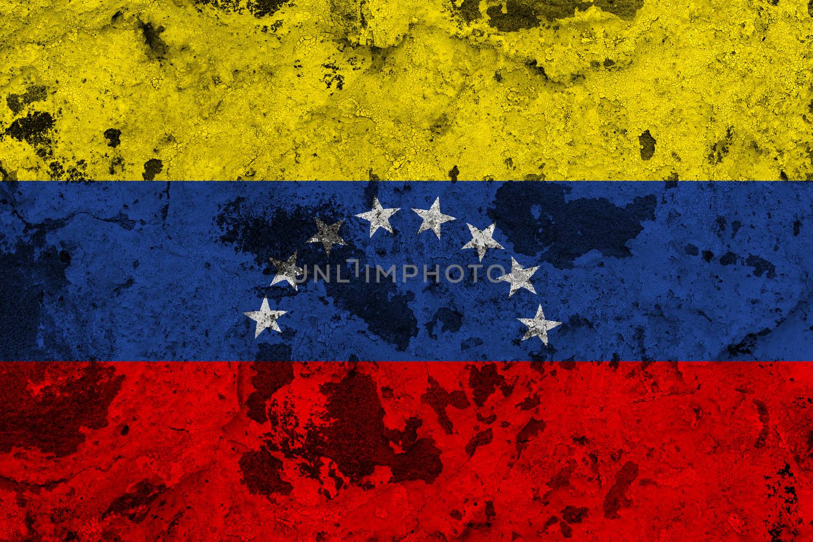 Venezuela flag on old wall. Patriotic grunge background. National flag of Venezuela