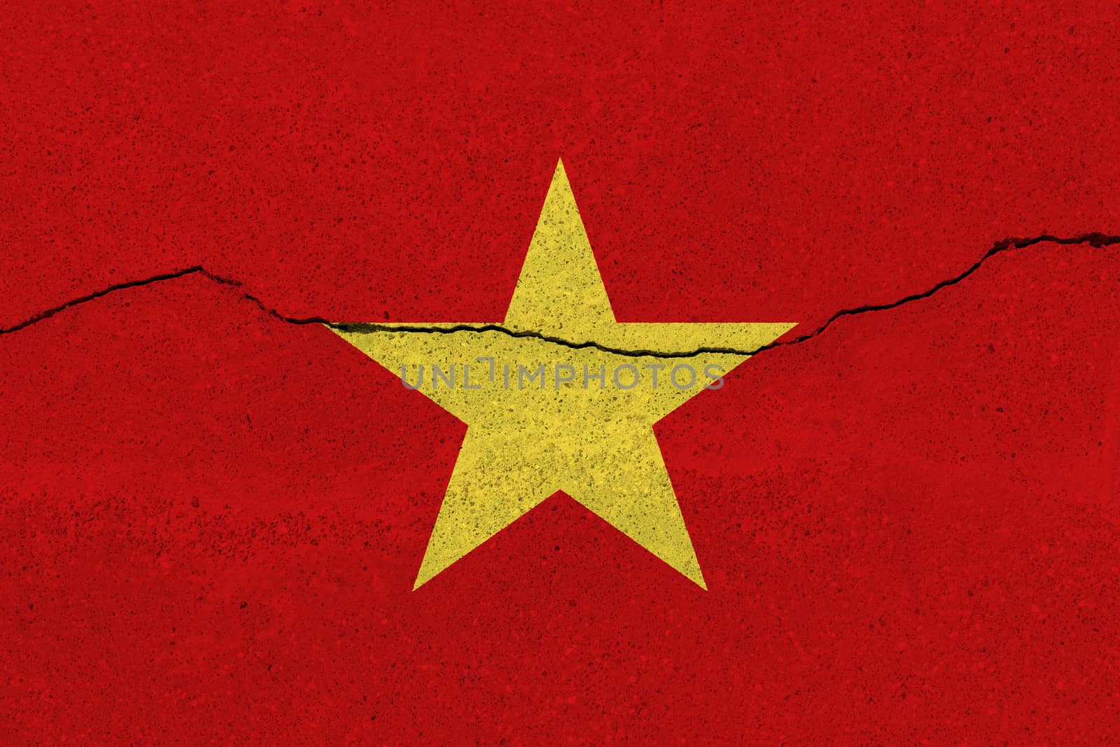 Vietnam flag on concrete wall with crack by Visual-Content