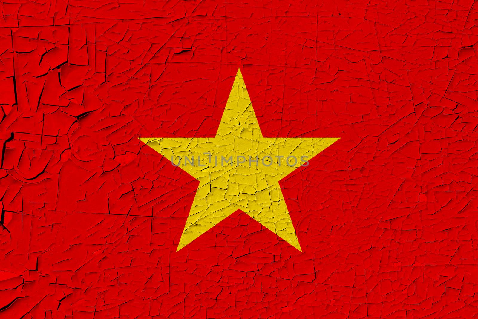 Vietnam painted flag. Patriotic old grunge background. National flag of Vietnam