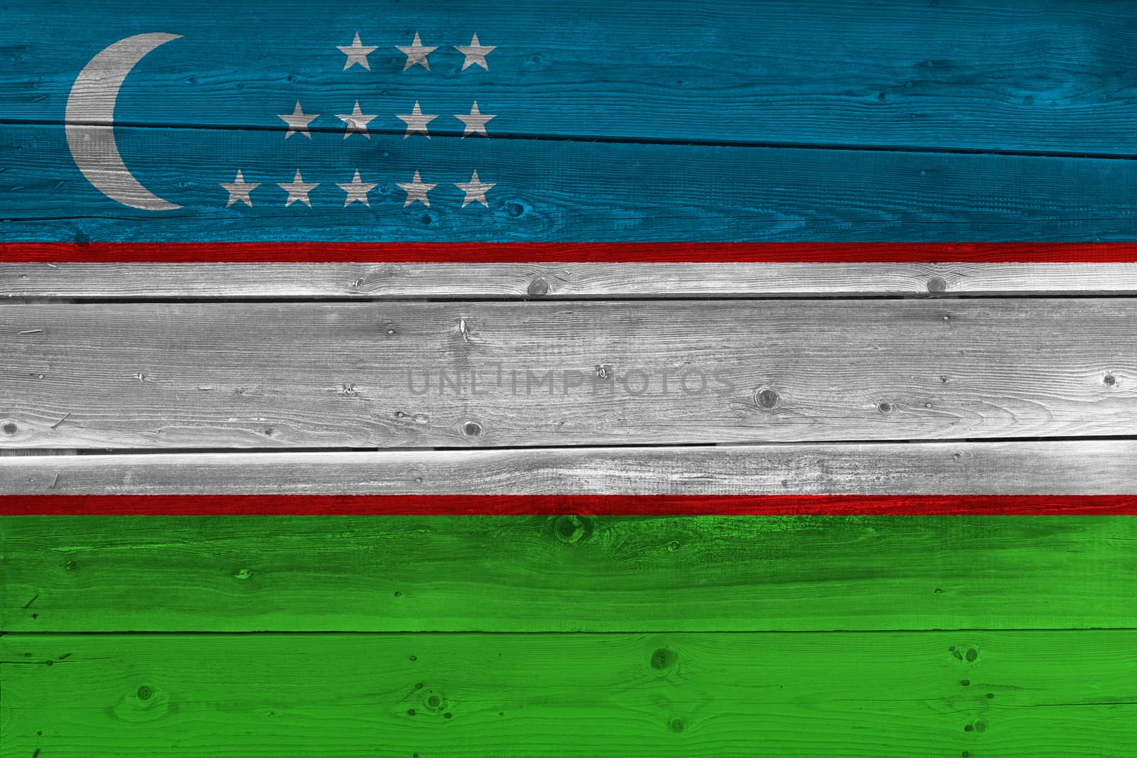 Uzbekistan flag painted on old wood plank by Visual-Content