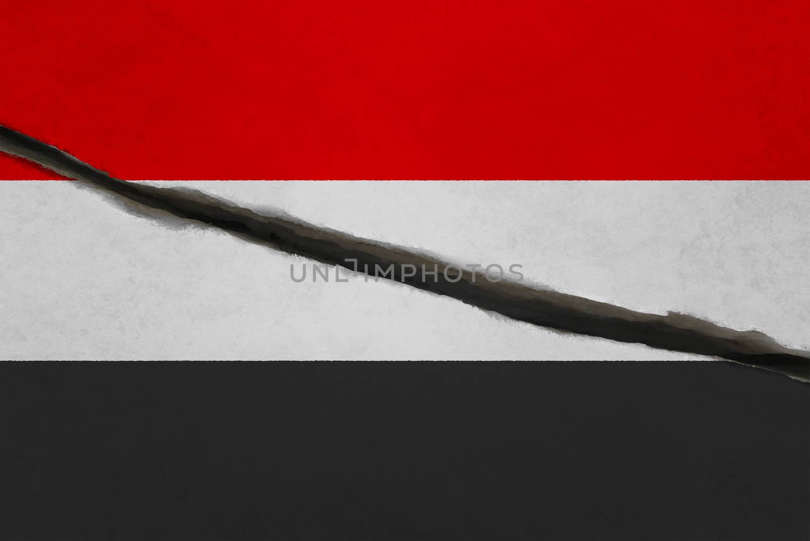 Yemen flag cracked. Patriotic background. National flag of Yemen