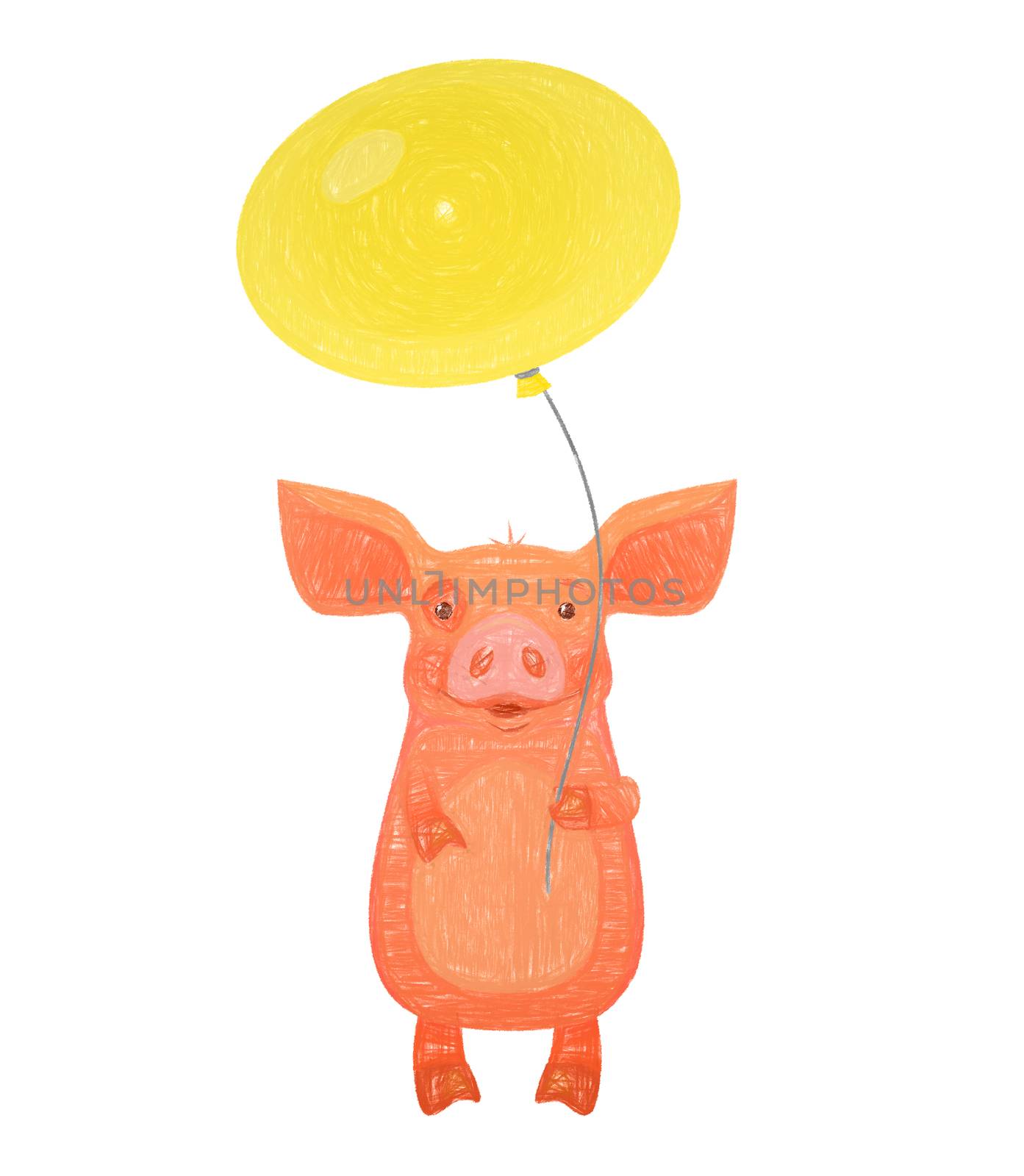 Cute pig holding balloon. Good mood illustration