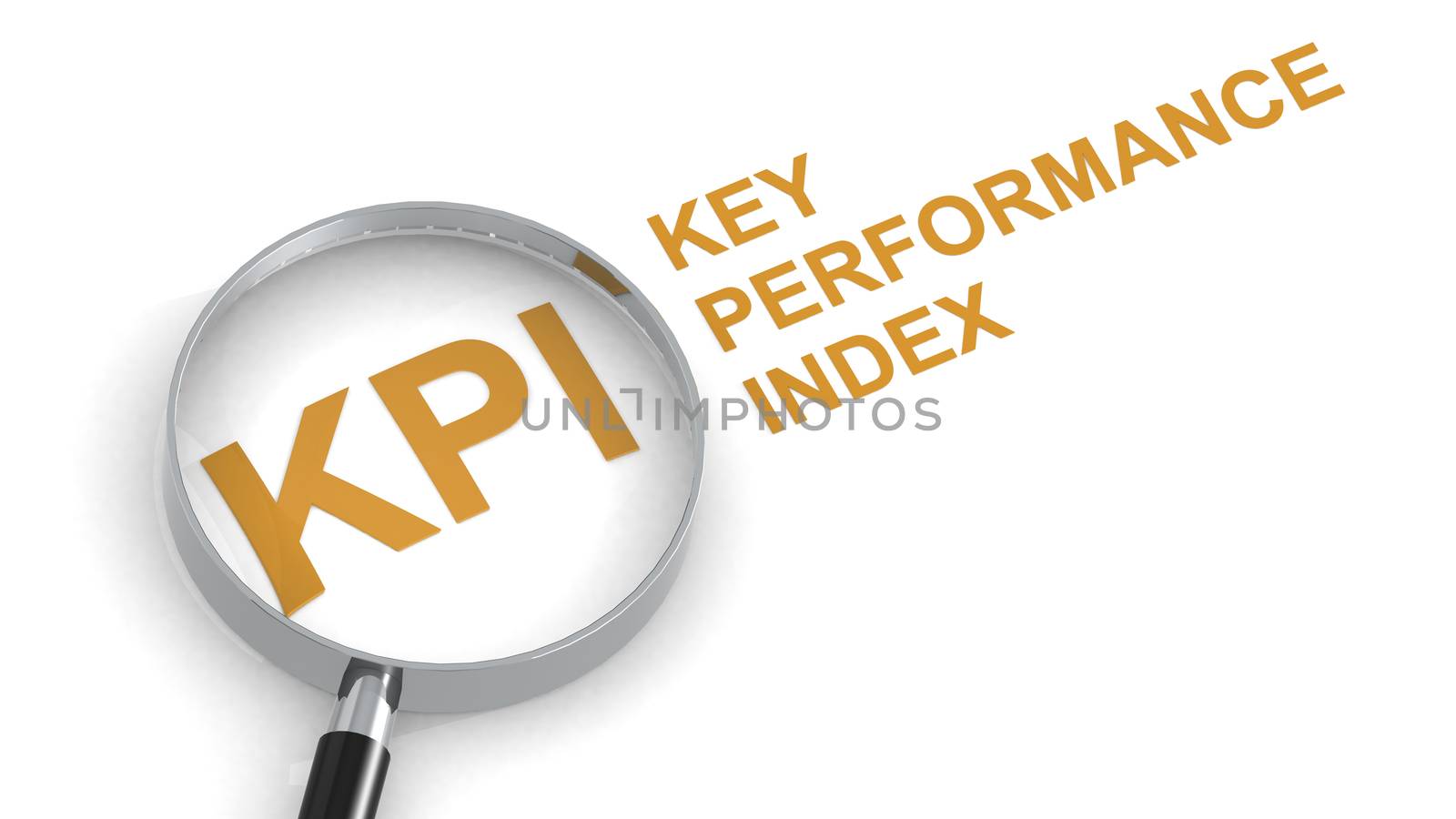 KPI, Key Performance Index, word under magnifying glass, 3d rendering