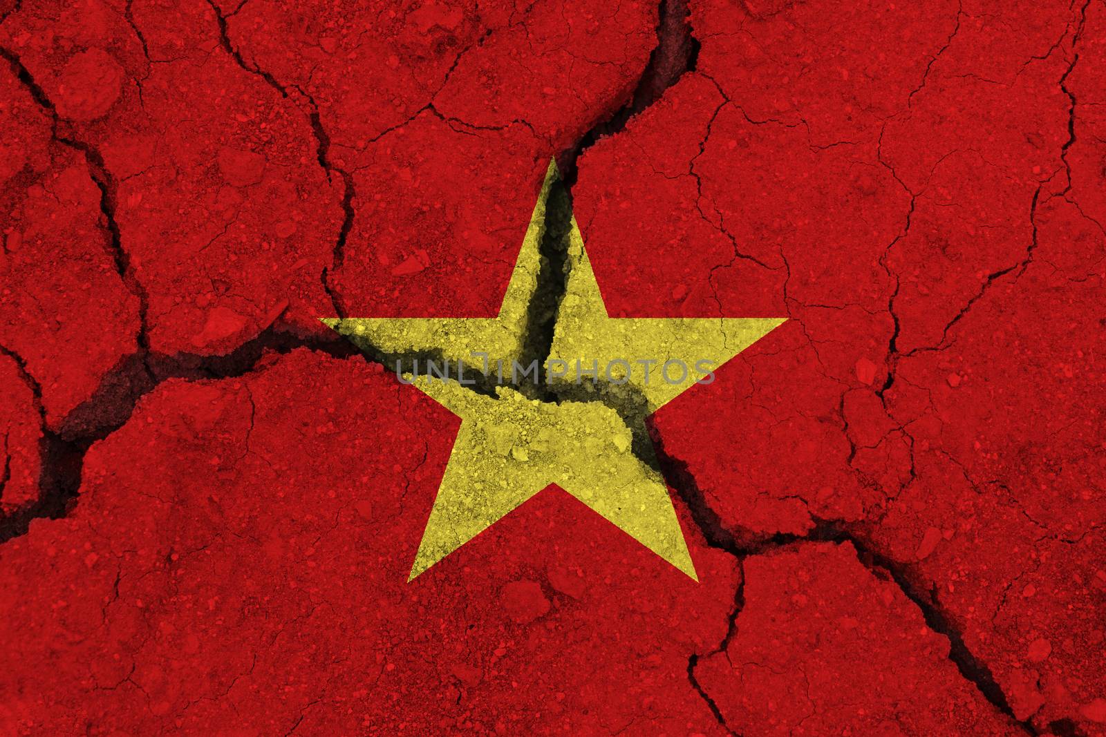 Vietnam flag on the cracked earth by Visual-Content