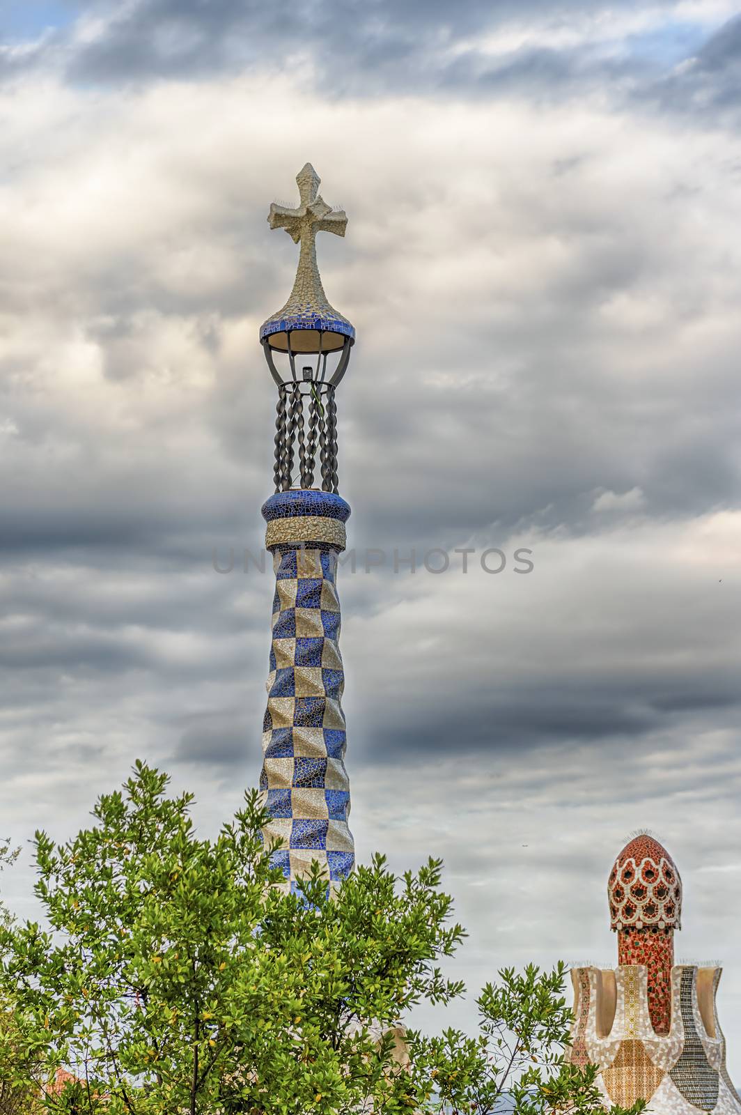 Modernist architecture in Park Guell, Barcelona, Catalonia, Spai by marcorubino