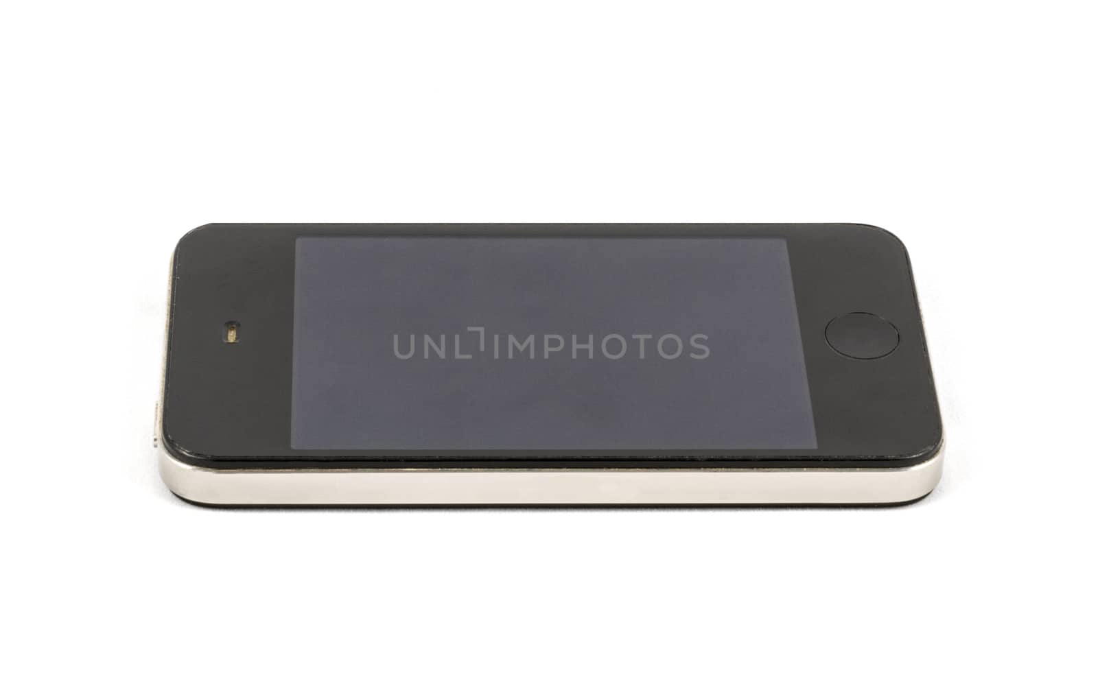 Modern smartphone with blank black screen, isolated on white bac by marcorubino
