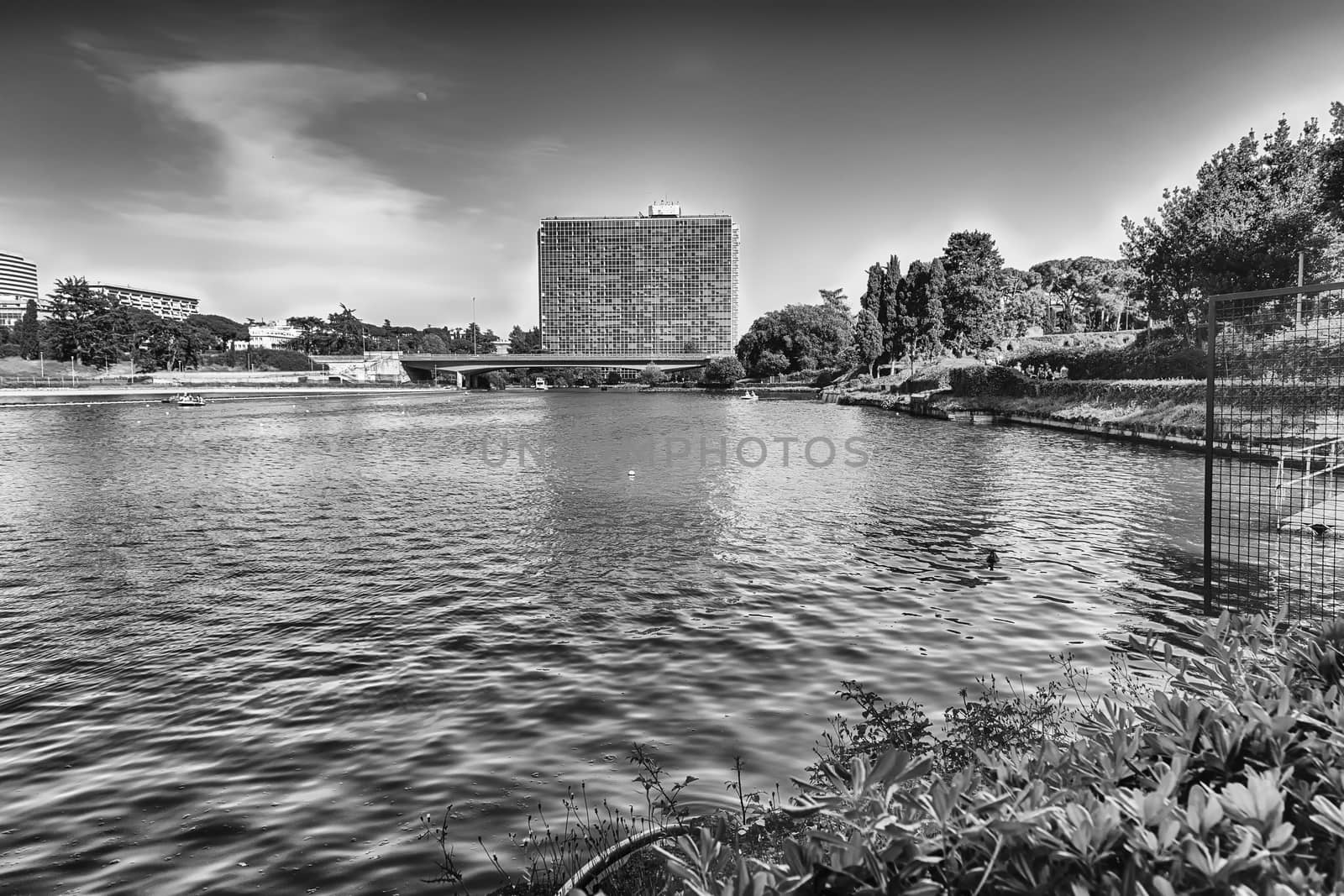 Scenic view over the lake of EUR in Rome, Italy by marcorubino