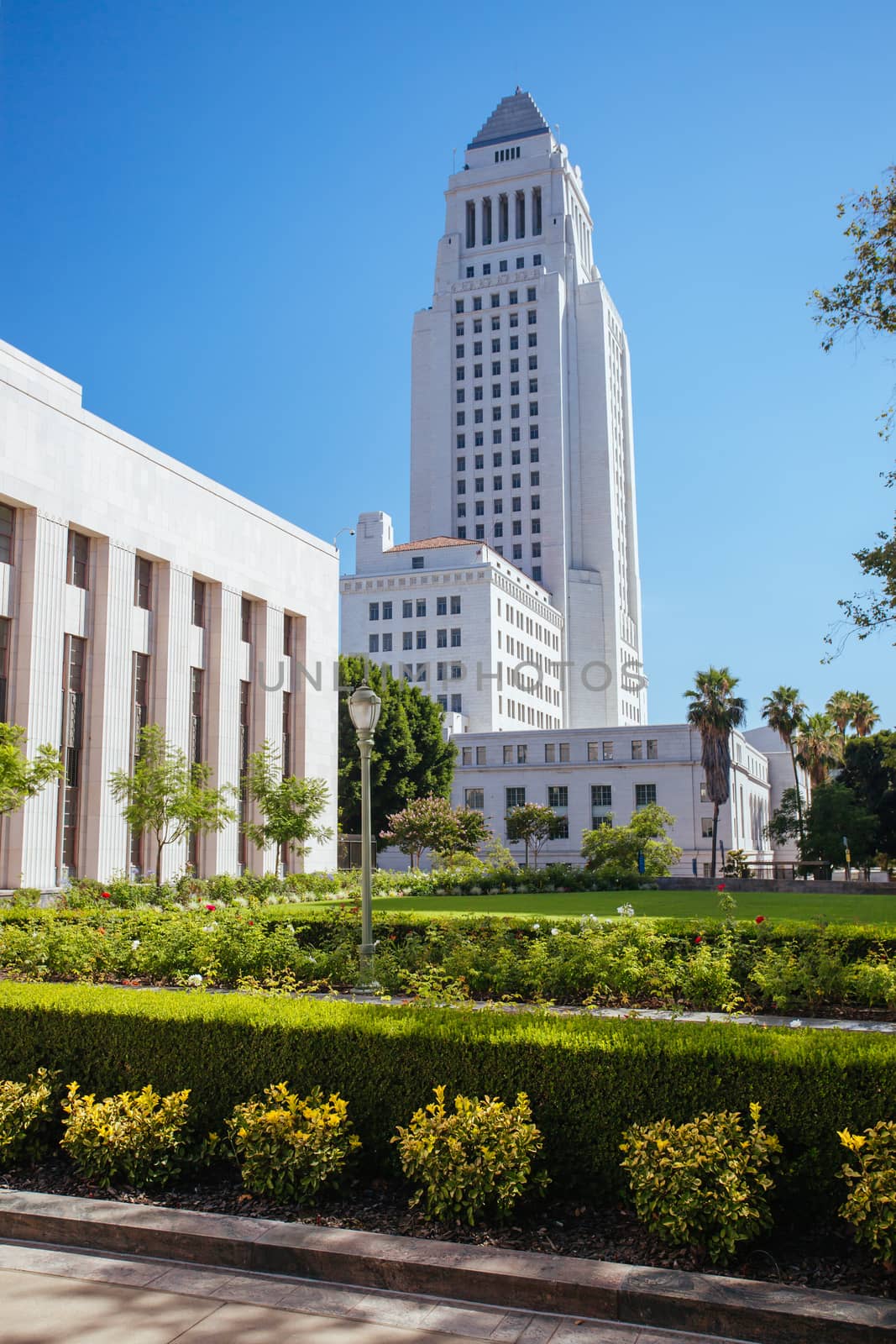 Los Angeles City Hall on a clear hot summer's day in Los Angeles, California, USA