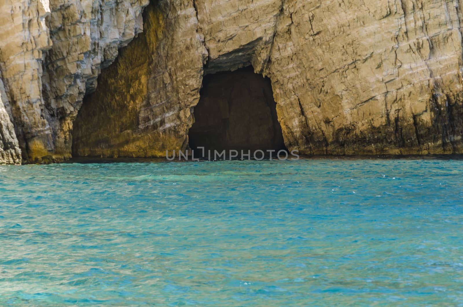 Maritime cave entrance on the shores of the island of Zakynthos in the Ionian Sea