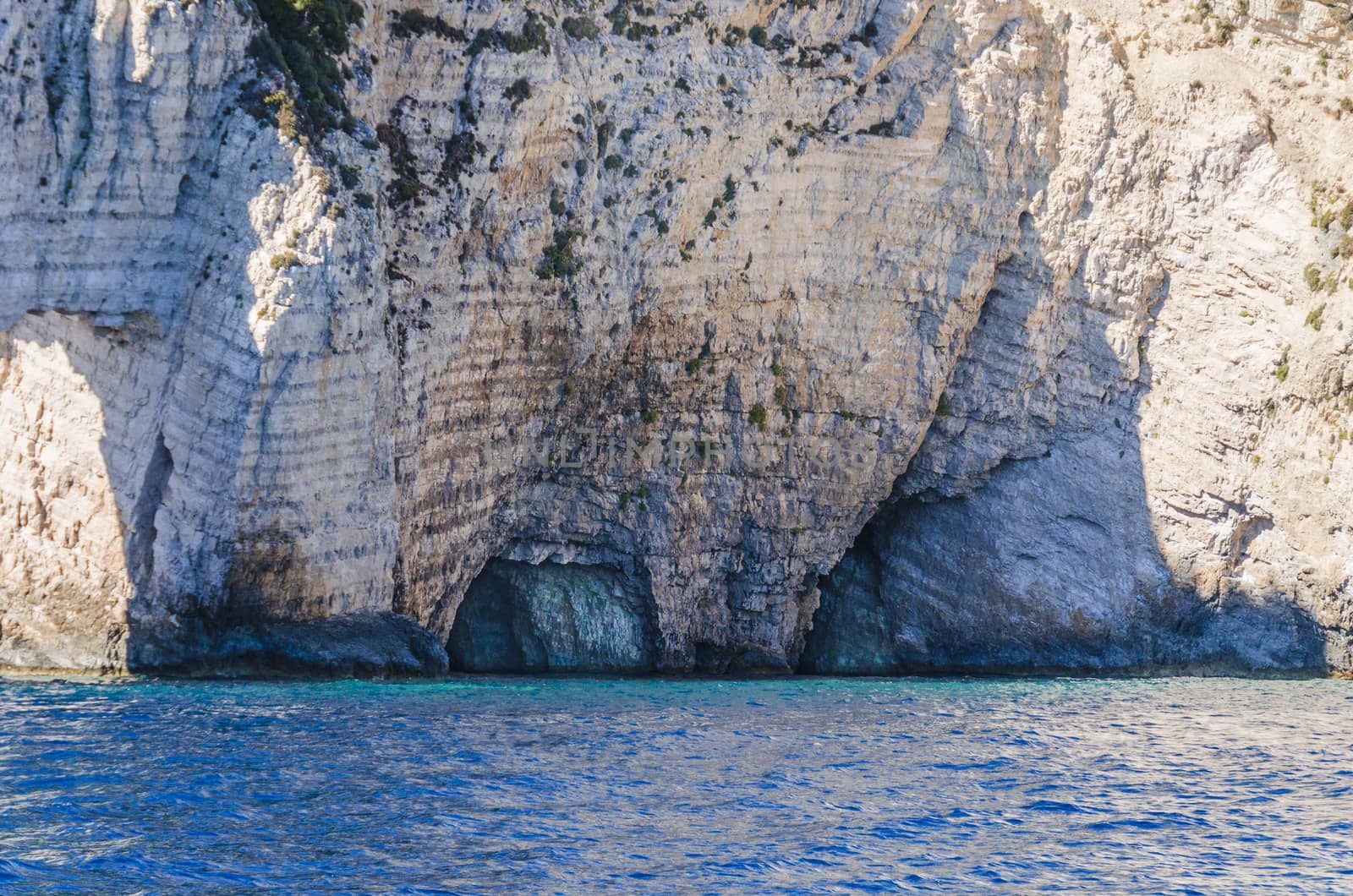 two blue caves on the shores of the island of Zakynthos in the Ionian Sea