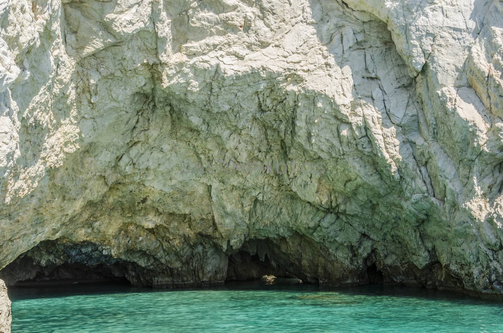set of caves on the shores of the island of Zakynthos in the Ionian Sea