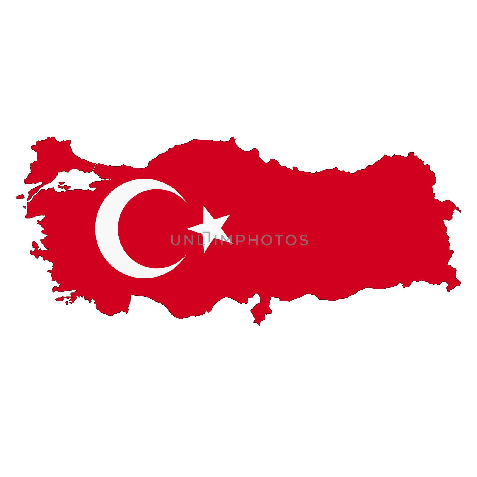 A Turkey map on white background with clipping path