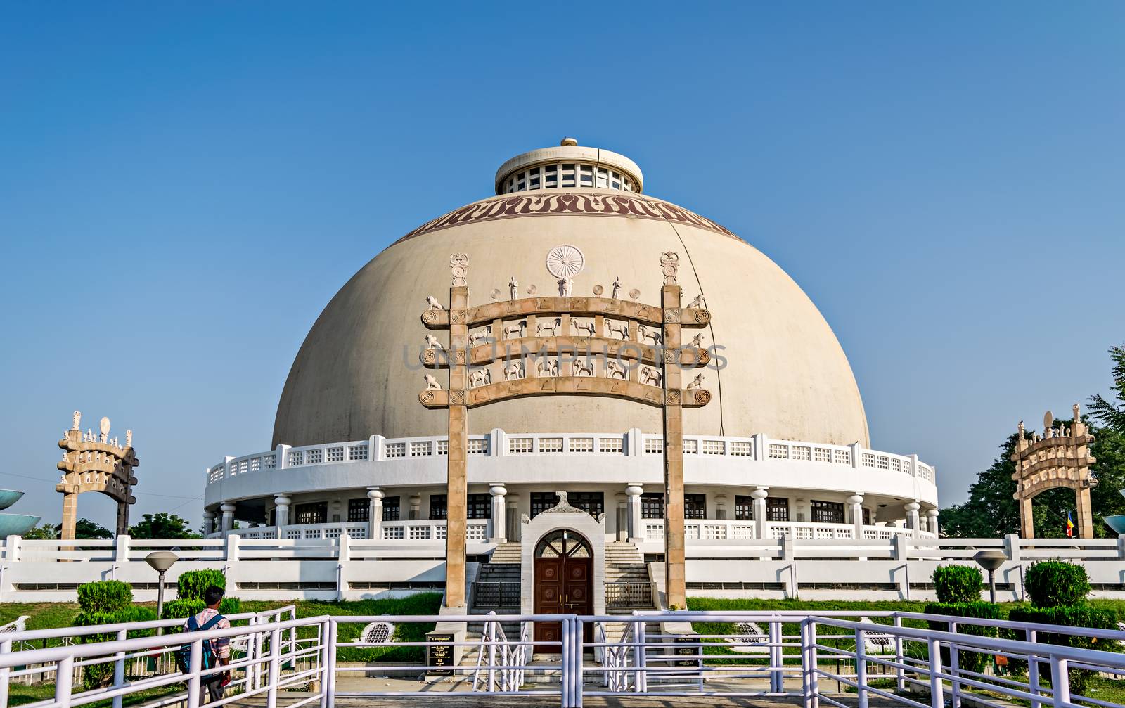 Deekshabhoomi is a sacred monument of Navayana Buddhism located where the architect of the Indian Constitution, B. R. Ambedkar, converted to Buddhism with approximately 600,000 followers .