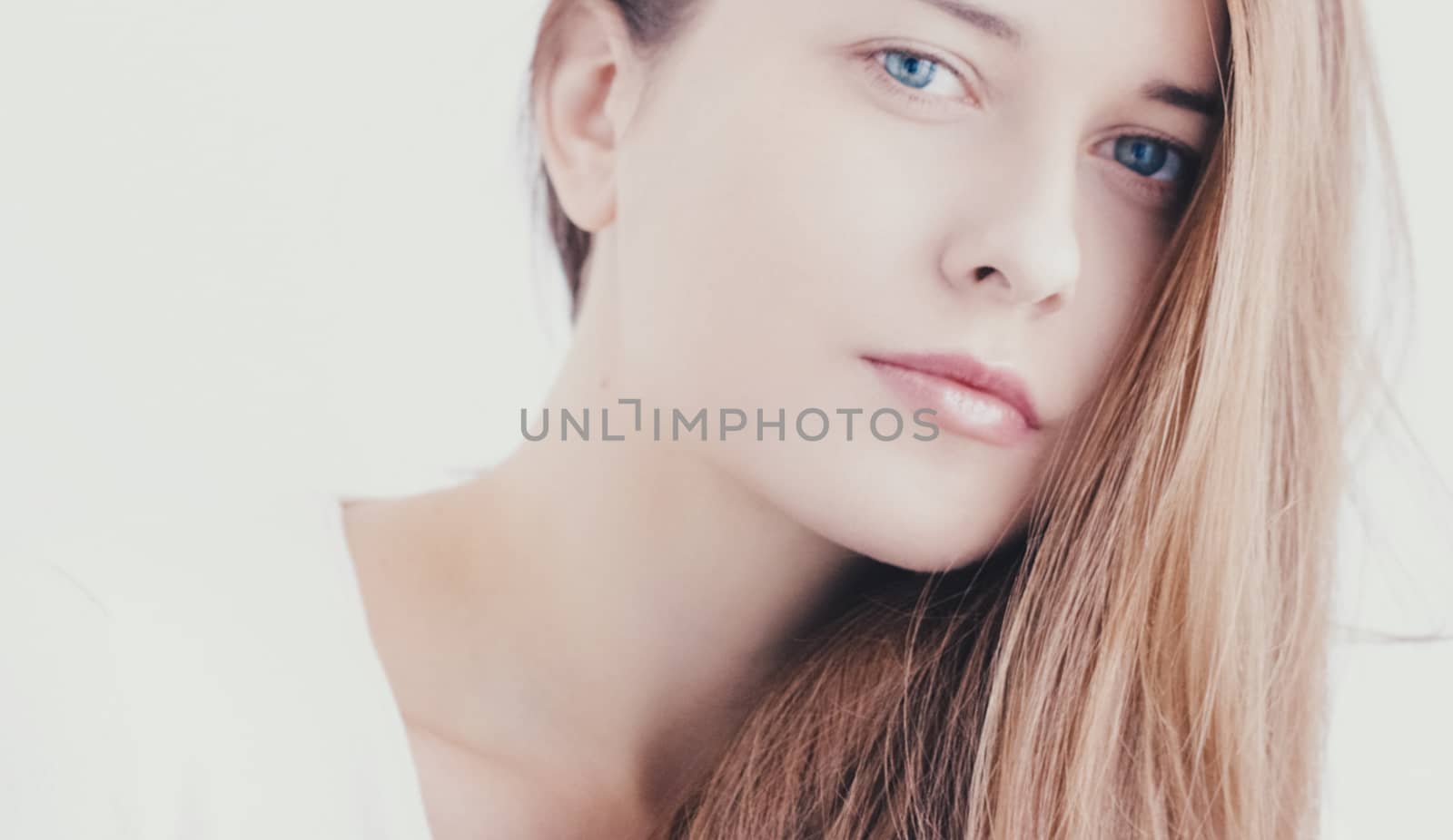 Attractive woman as closeup beauty face portrait, young girl with natural makeup look and long hairstyle for female hair care, cosmetic or skincare brand by Anneleven