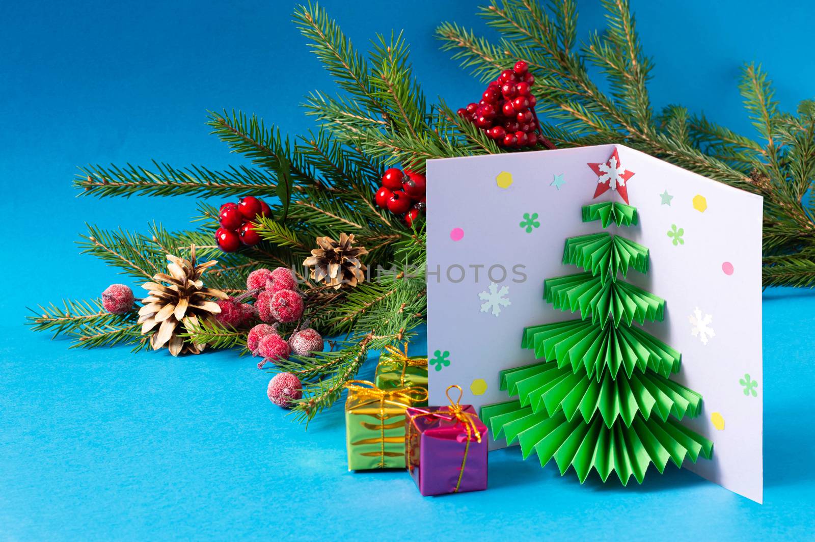 How to make Christmas card with volumetric tree. Original project for children. DIY concept. Step-by-step photo instructions. Step 10. Final result