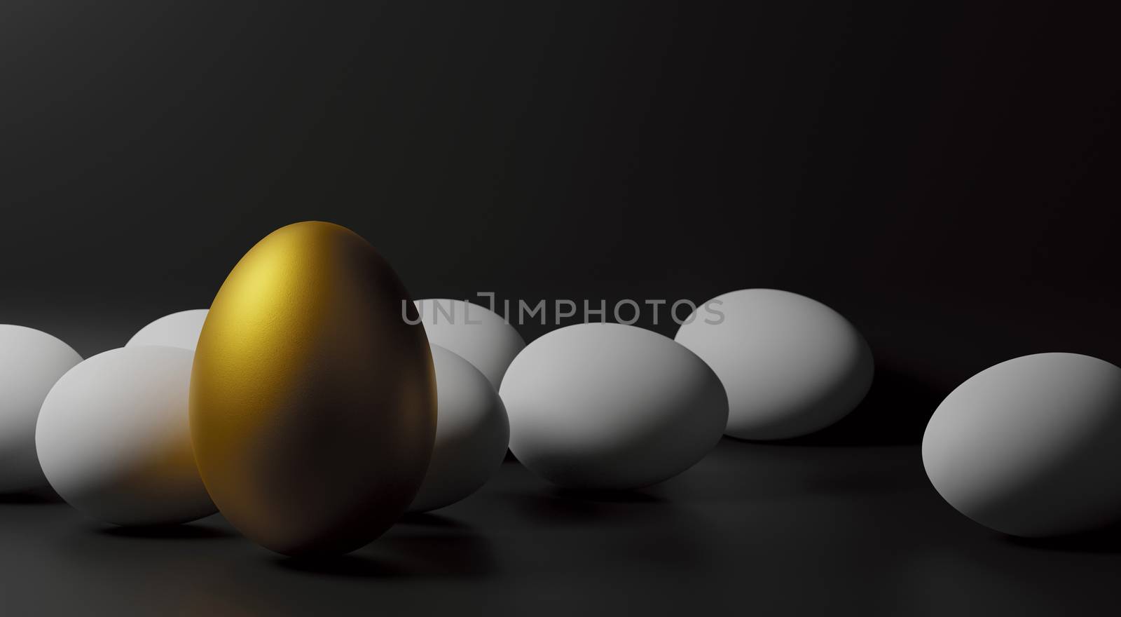 Golden Goose Eggs on paper black background with copy space 3d r by Myimagine