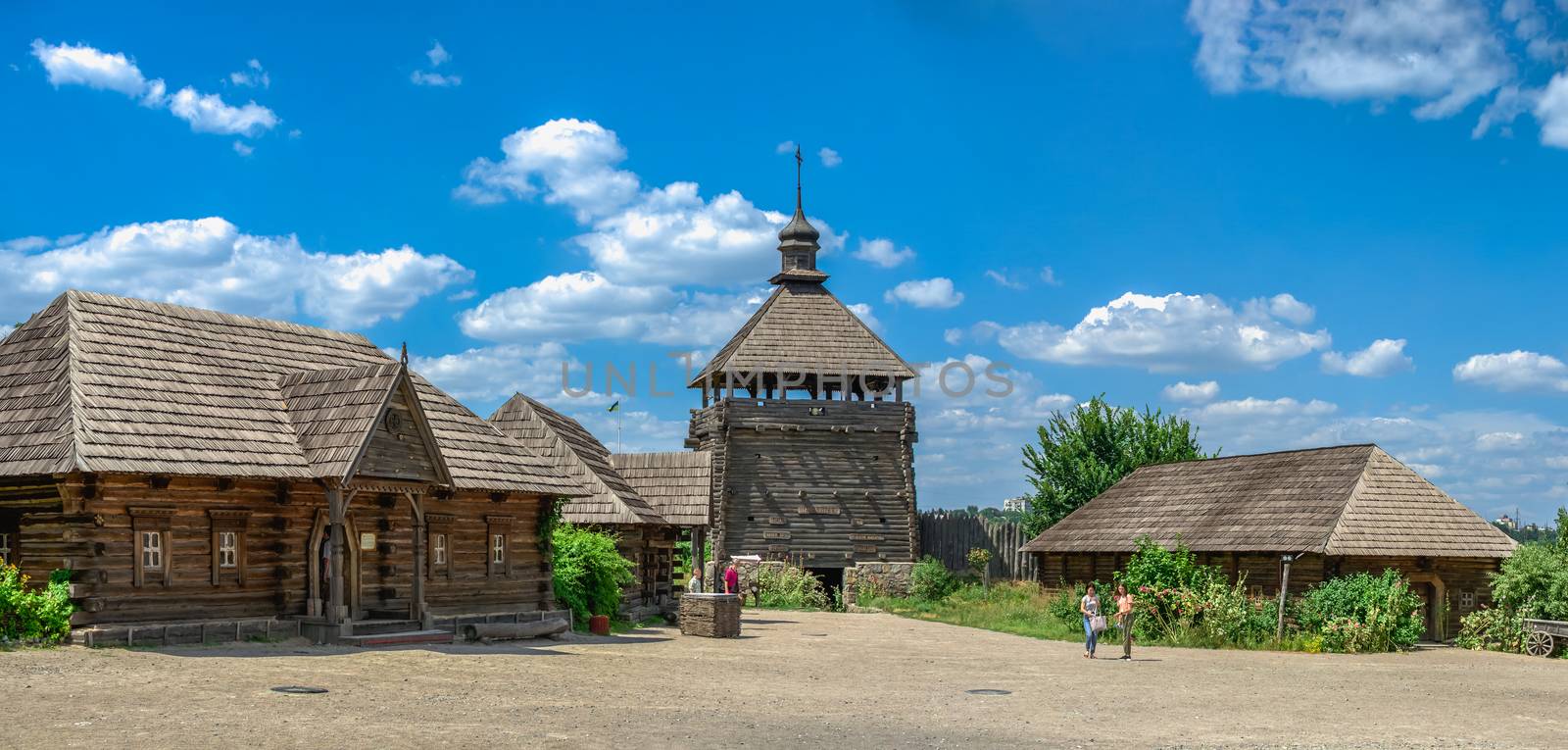 Zaporozhye, Ukraine 07.20.2020. Open air museum interior of the National Reserve Khortytsia in Zaporozhye, Ukraine, on a sunny summer day