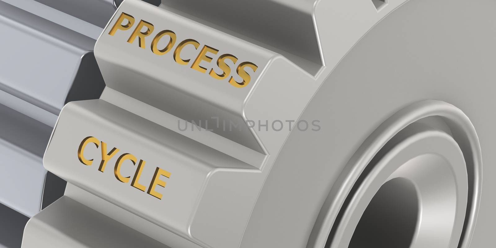 Metal gears with process cycle words, 3D rendering