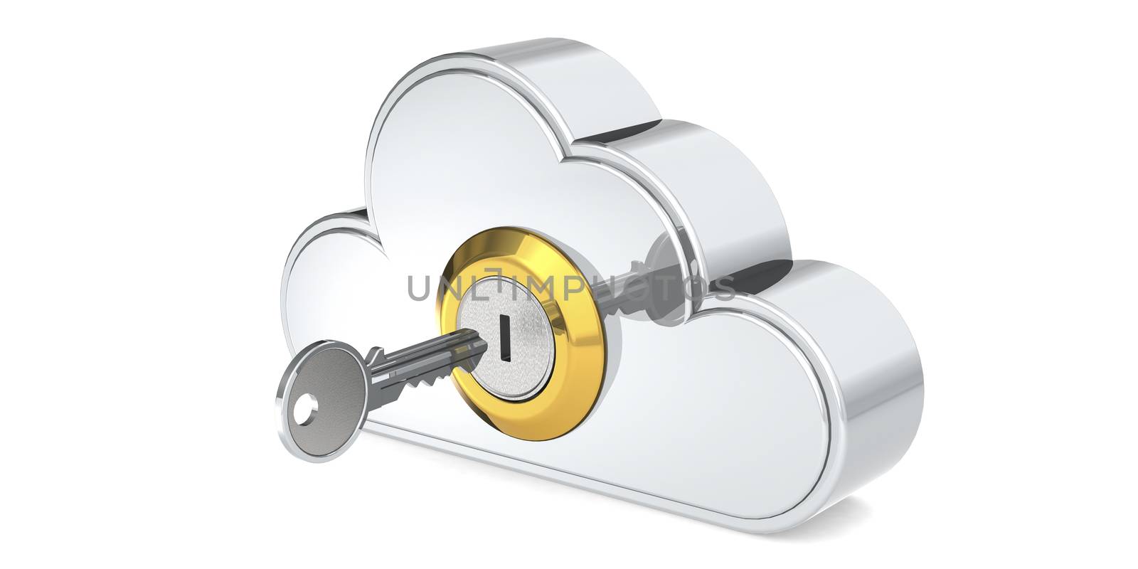 Security concept of cloud computing with metal key, 3D rendering