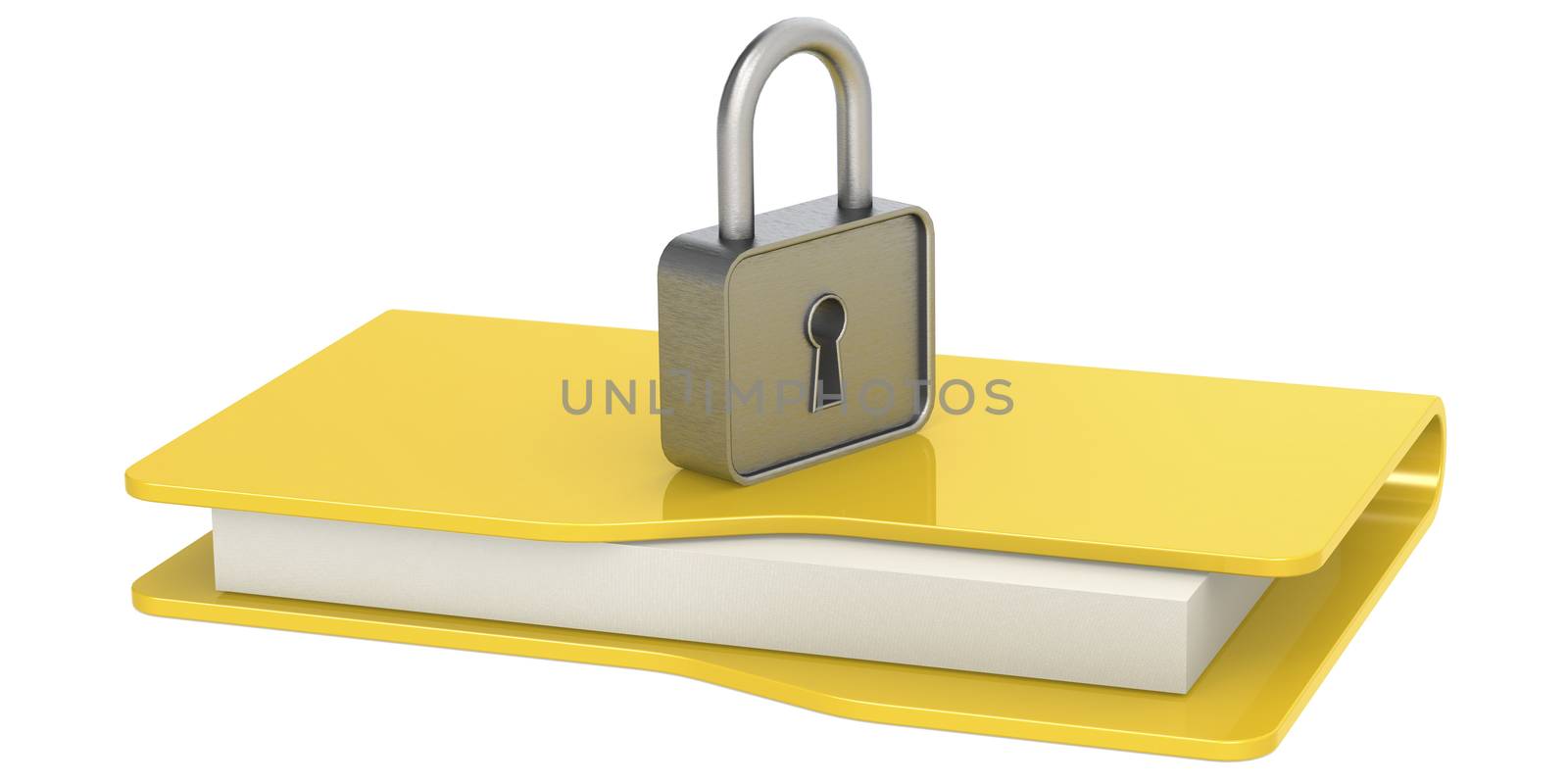 Yellow folder with padlock. Data security concept, 3D rendering