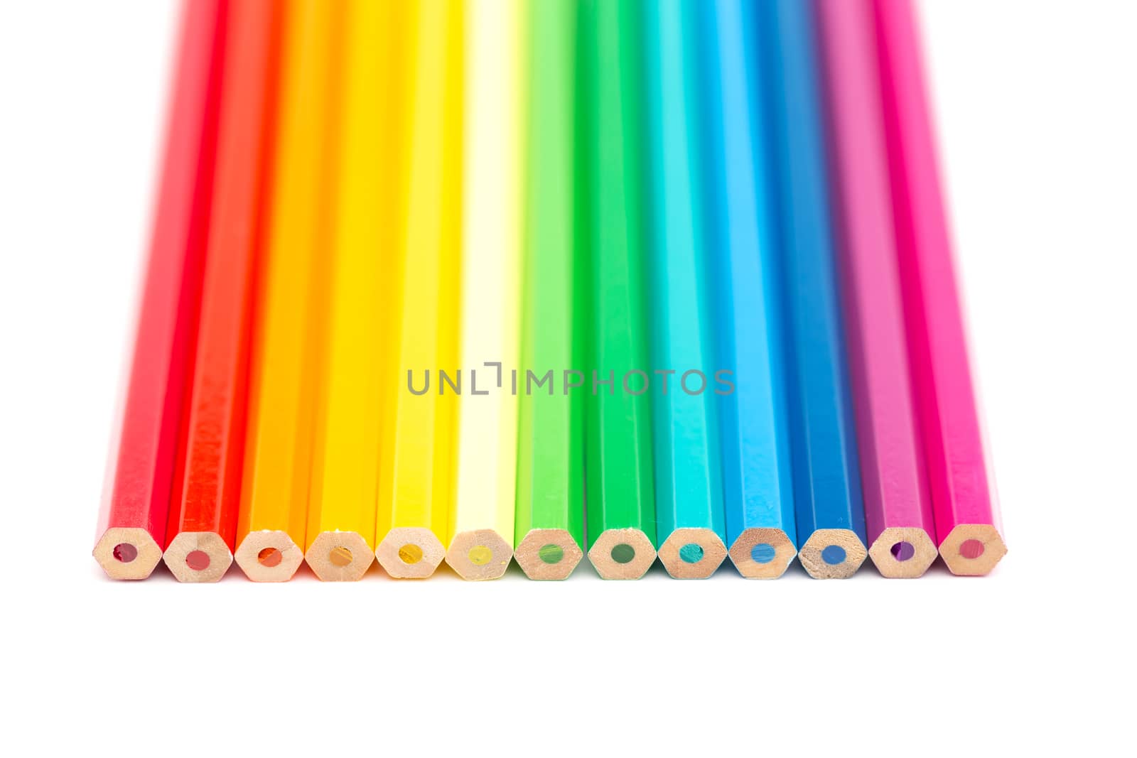 A lot of colorful wooden pencils on a white background by 25ehaag6