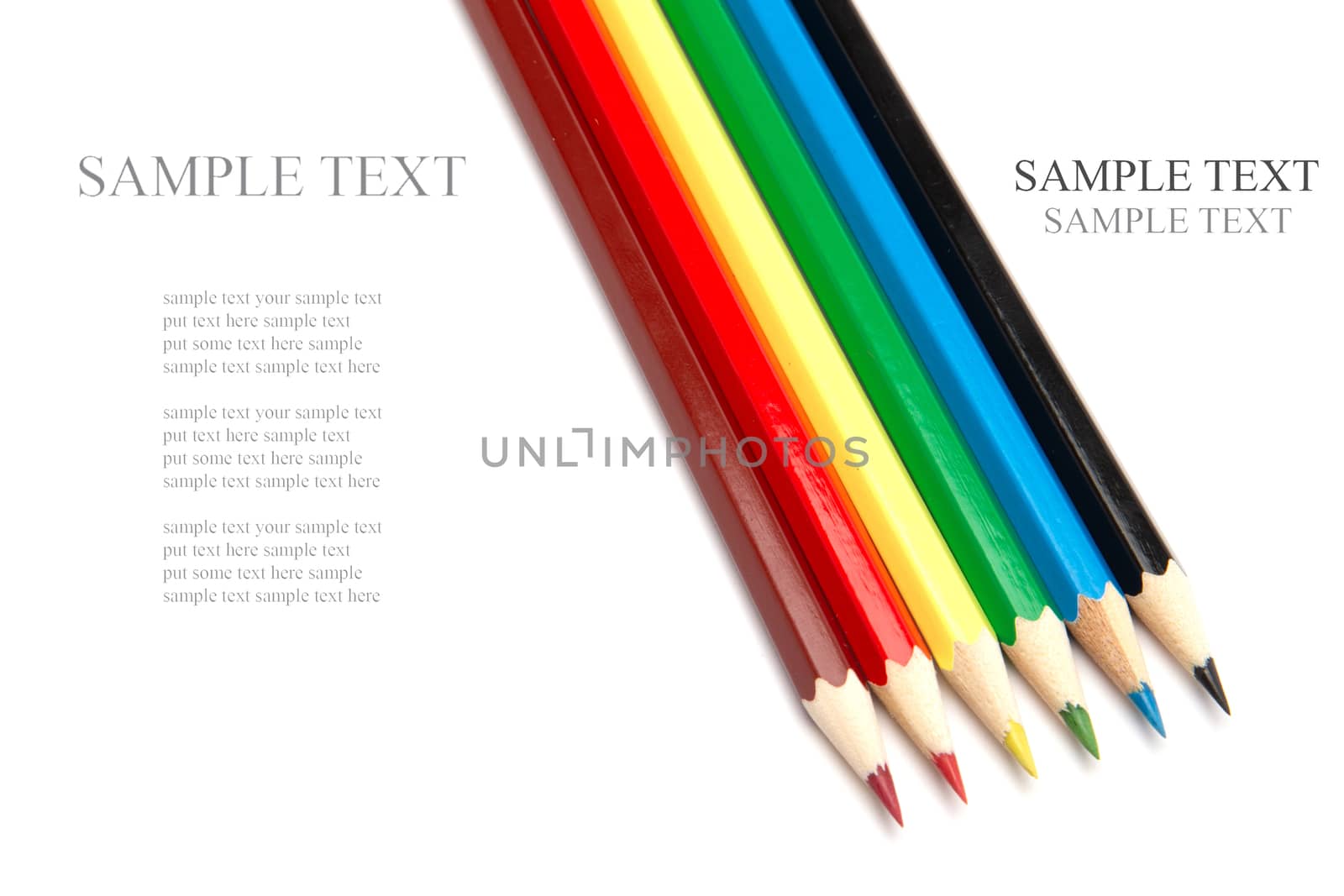 A lot of colorful wooden pencils on a white background by 25ehaag6