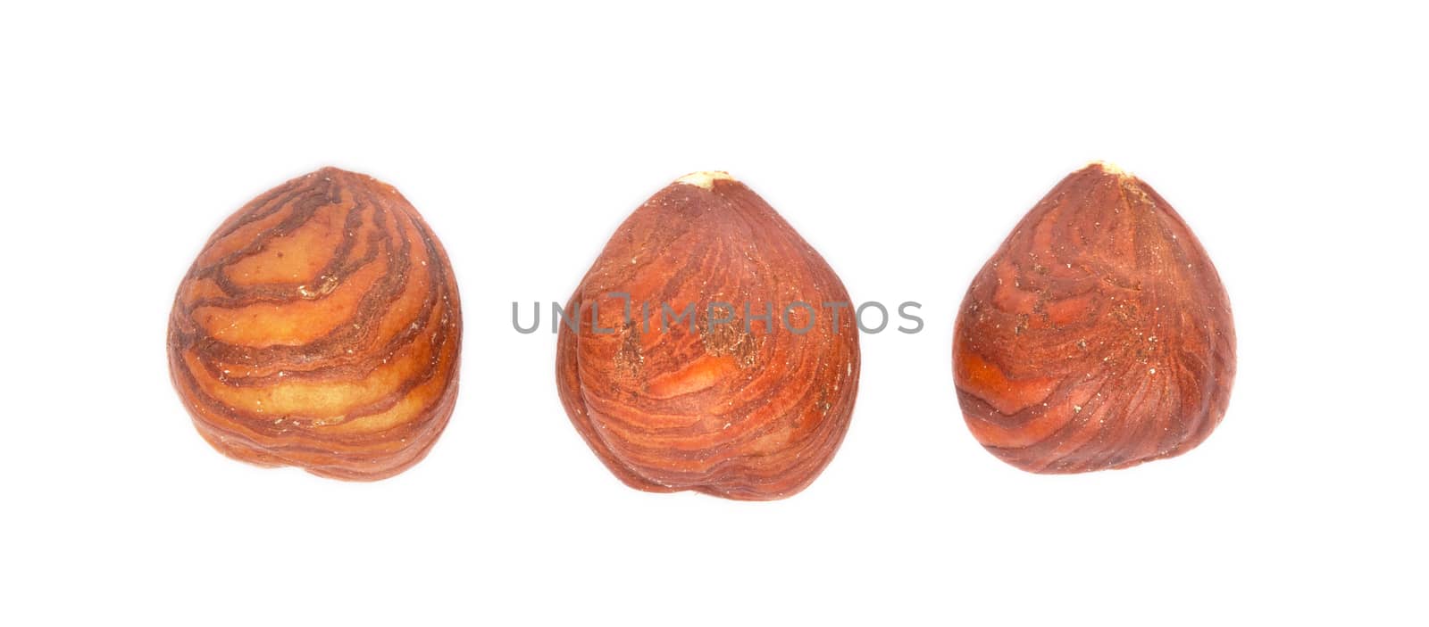 Three hazelnuts on a white background by 25ehaag6