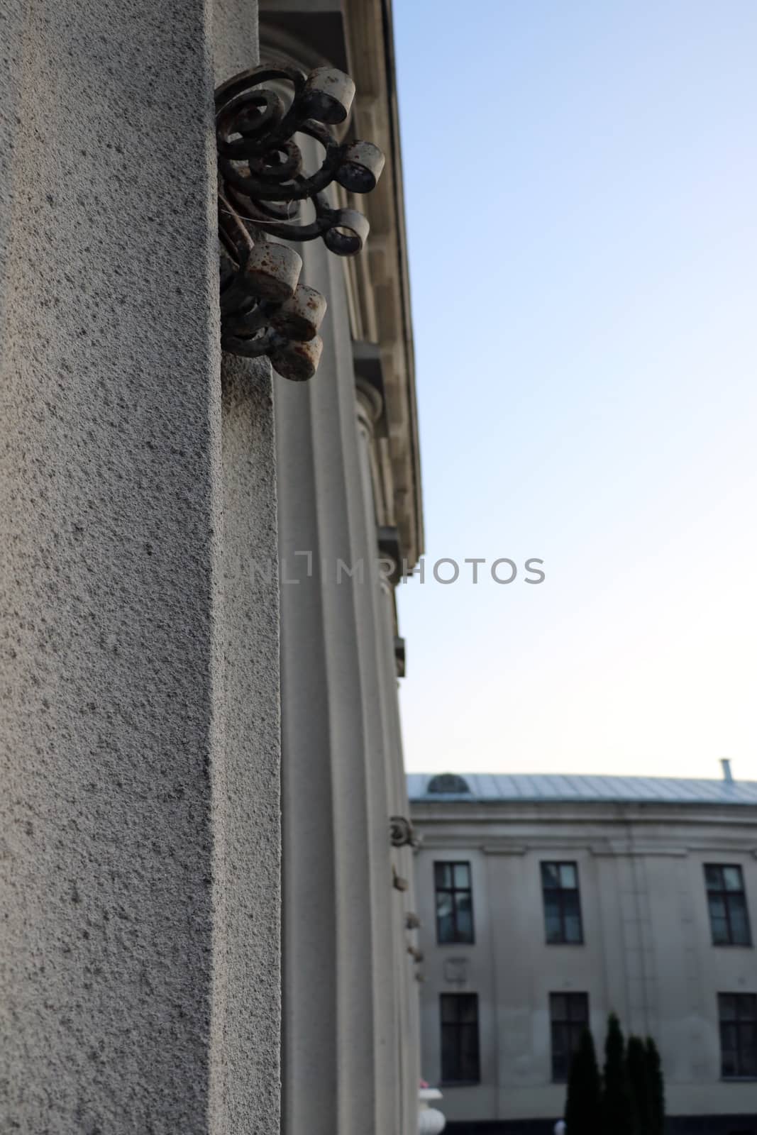 Large concrete columns of an old building, background