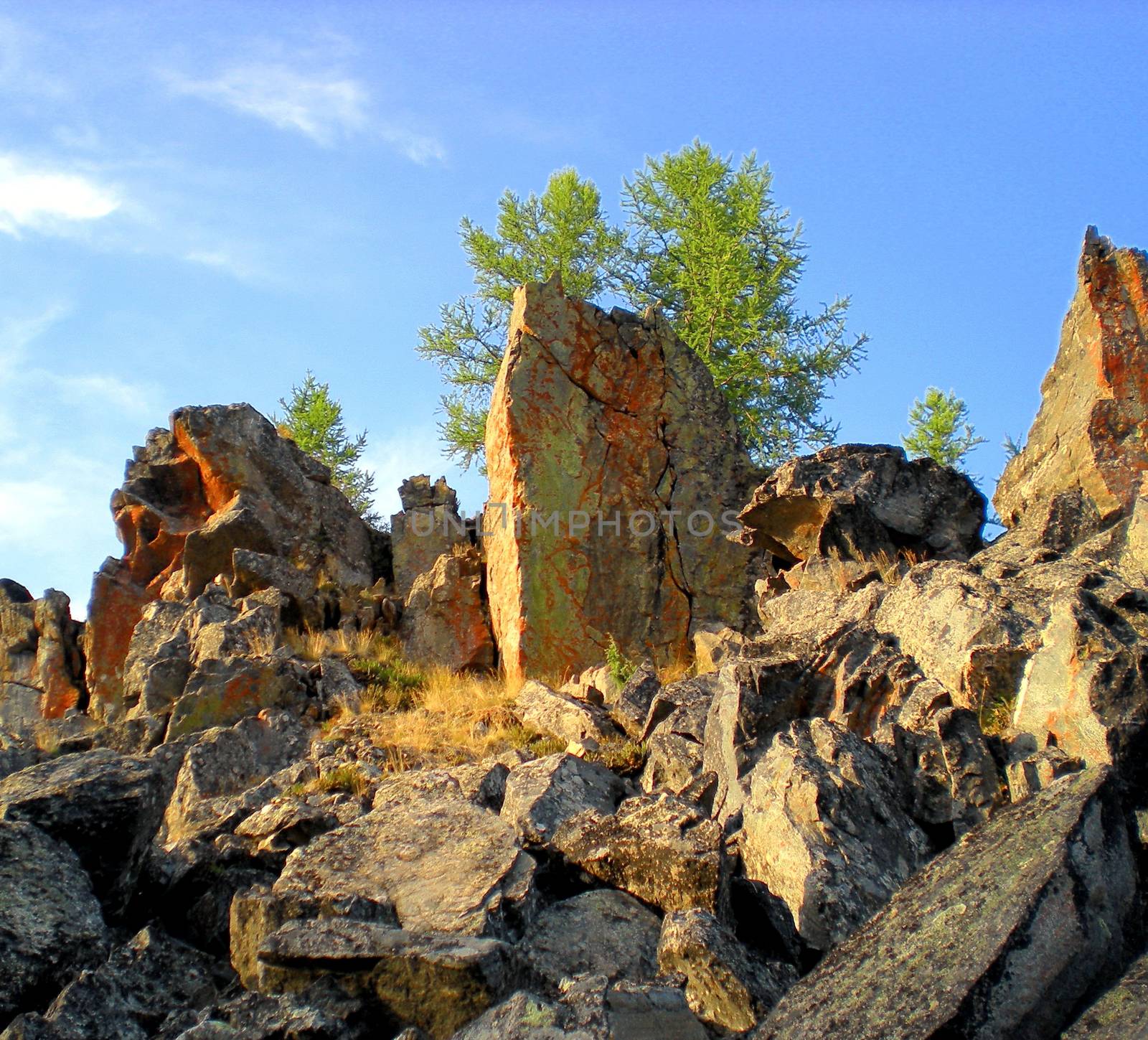 Rocks in the taiga in Russian north. Exit to the surface of granites and basalts. by DePo