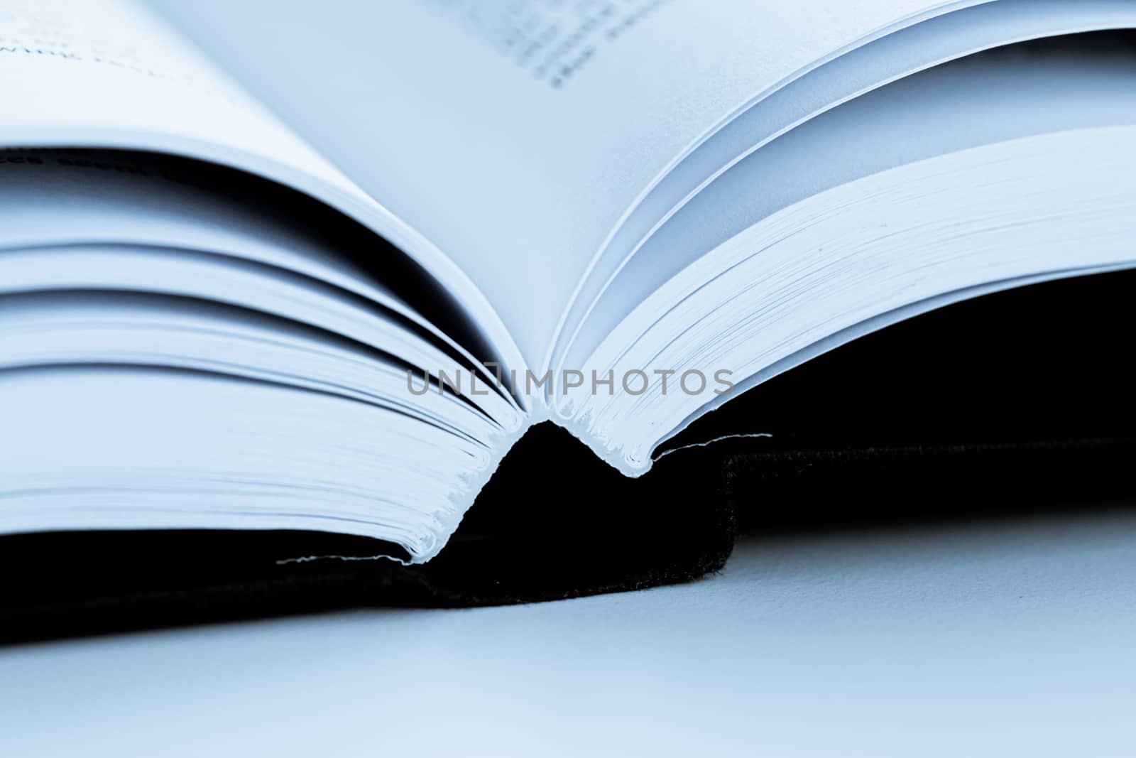 Blue toned macro closeup of an open book, education and study by Anneleven
