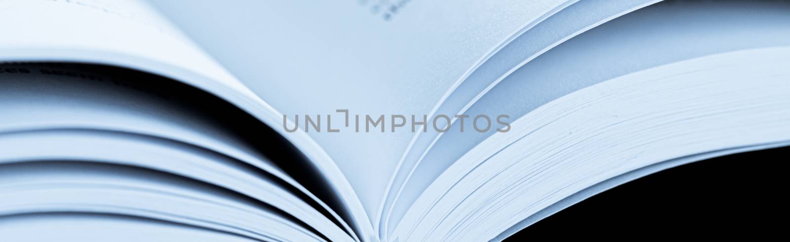 Blue toned macro closeup of an open book, education and study by Anneleven