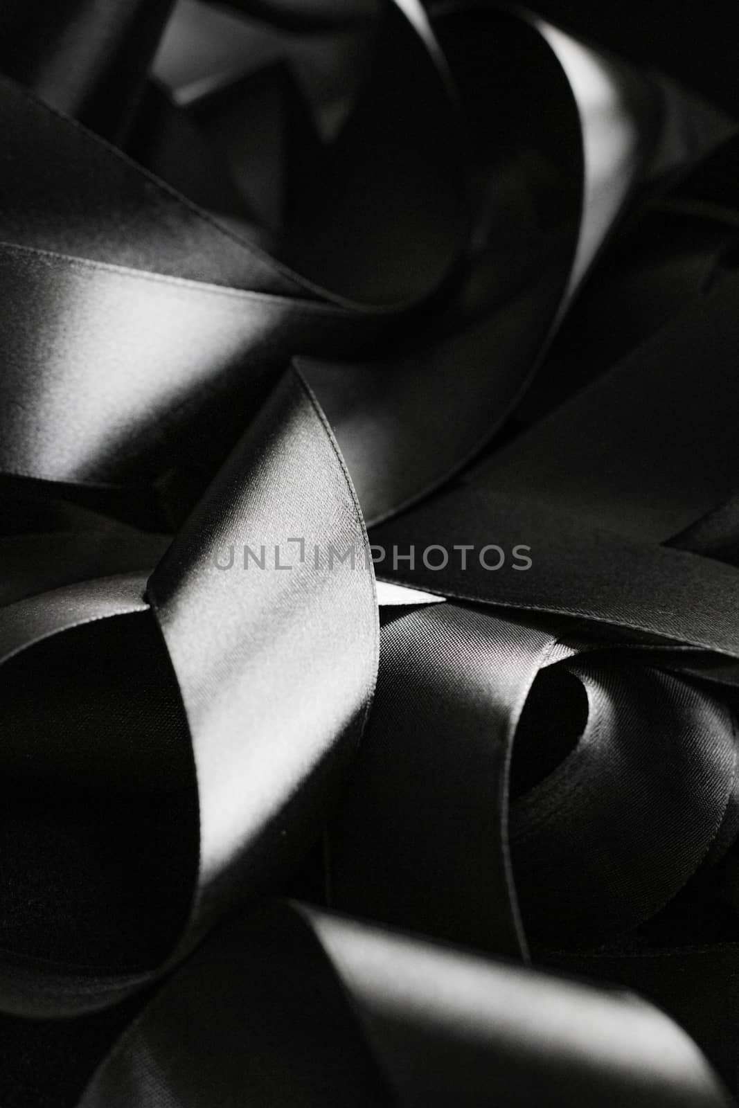 Black and white silk ribbon as background, abstract and luxury brand designs