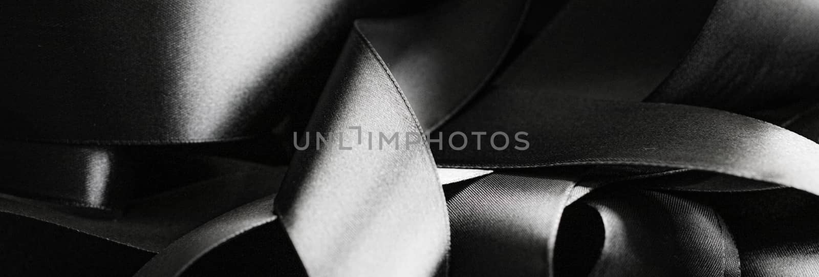 Black and white silk ribbon as background, abstract and luxury b by Anneleven