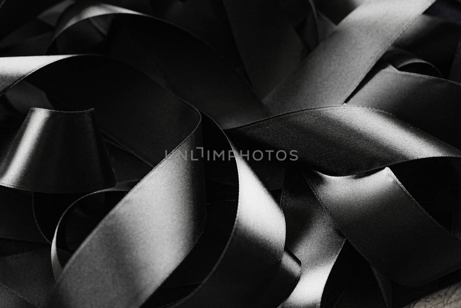 Black and white silk ribbon as background, abstract and luxury brand designs