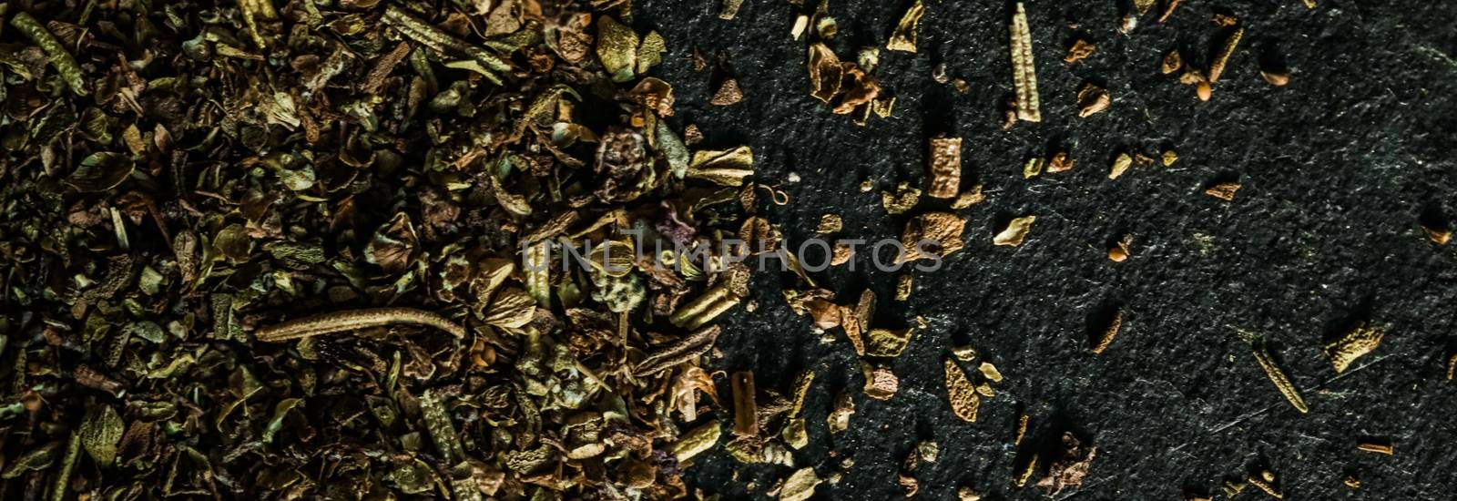 Provencal spices mix closeup on luxury stone background as flat  by Anneleven