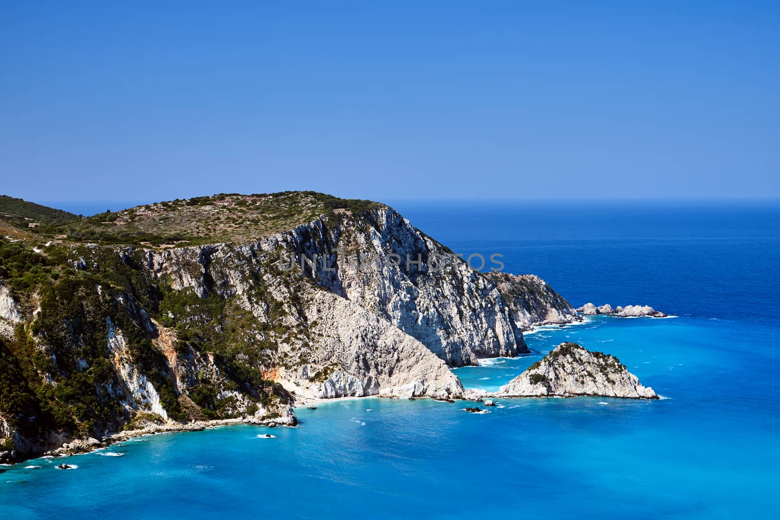 Rocky coast at Petani Bay on the island of Kefalonia in Greece