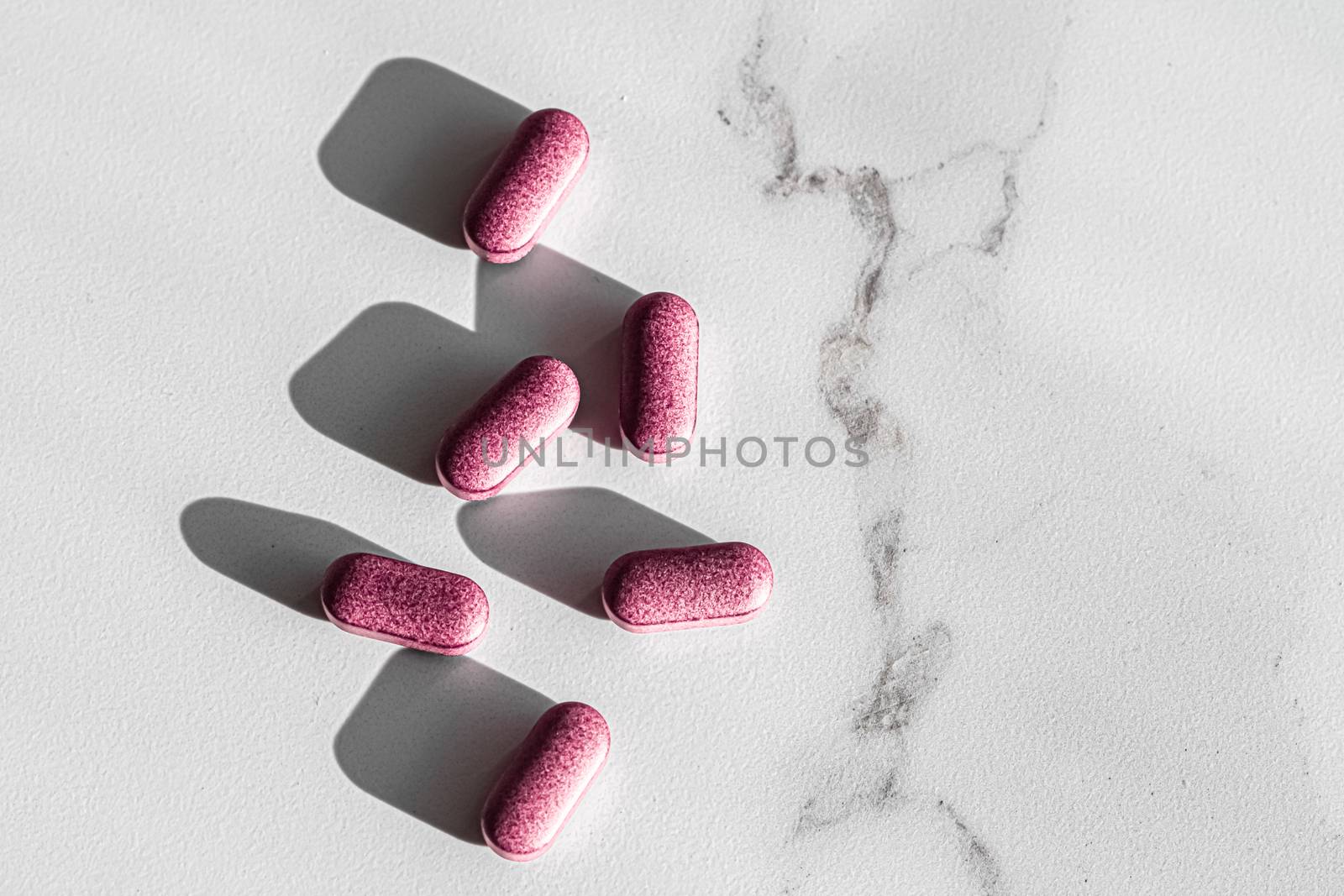 Pink pills as herbal medication, pharma brand store, probiotic d by Anneleven