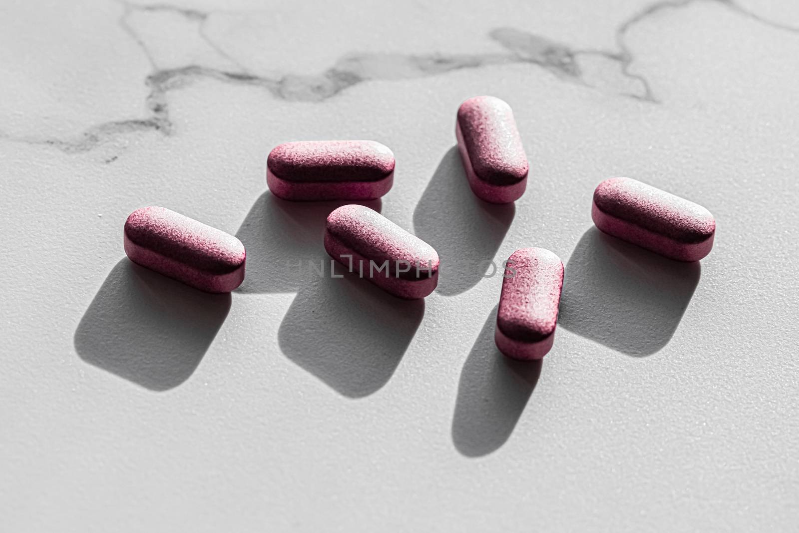 Pink pills as herbal medication, pharma brand store, probiotic d by Anneleven